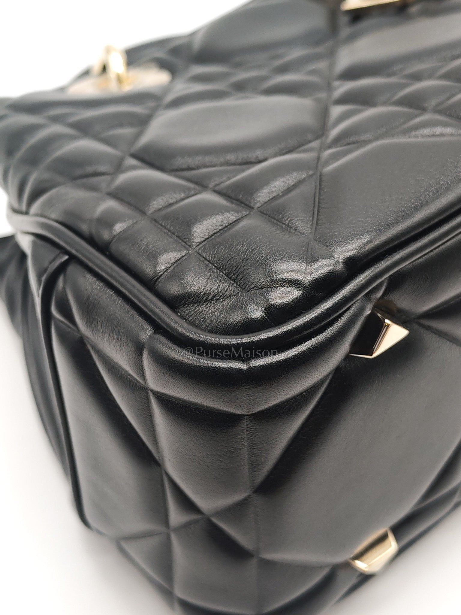 The Lady 95.22 Small Black Calfskin Cannage in Light Gold Hardware | Purse Maison Luxury Bags Shop