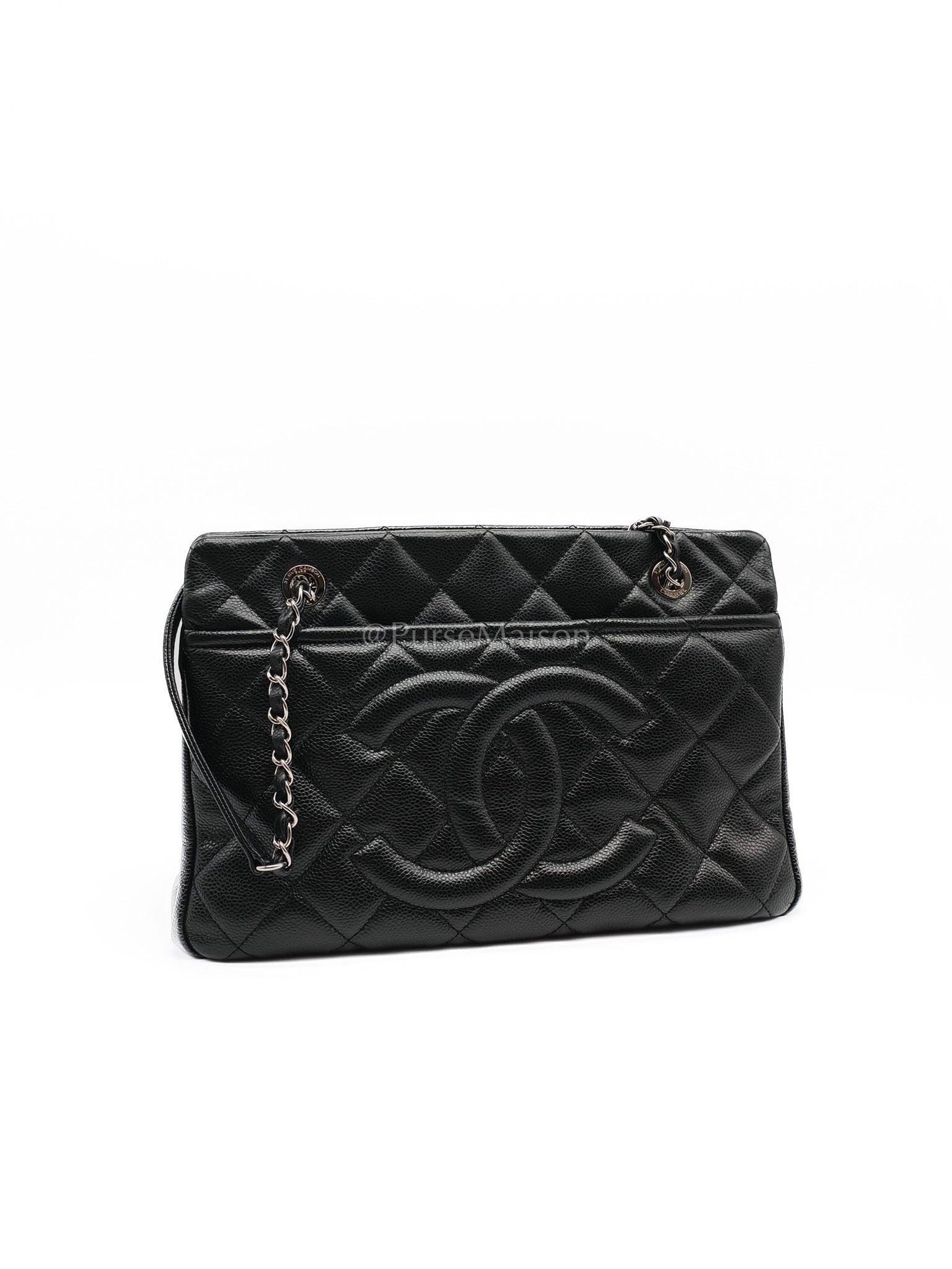 Timeless CC Tote Bag in Black Caviar Leather and Silver Hardware Series 18 | Purse Maison Luxury Bags Shop