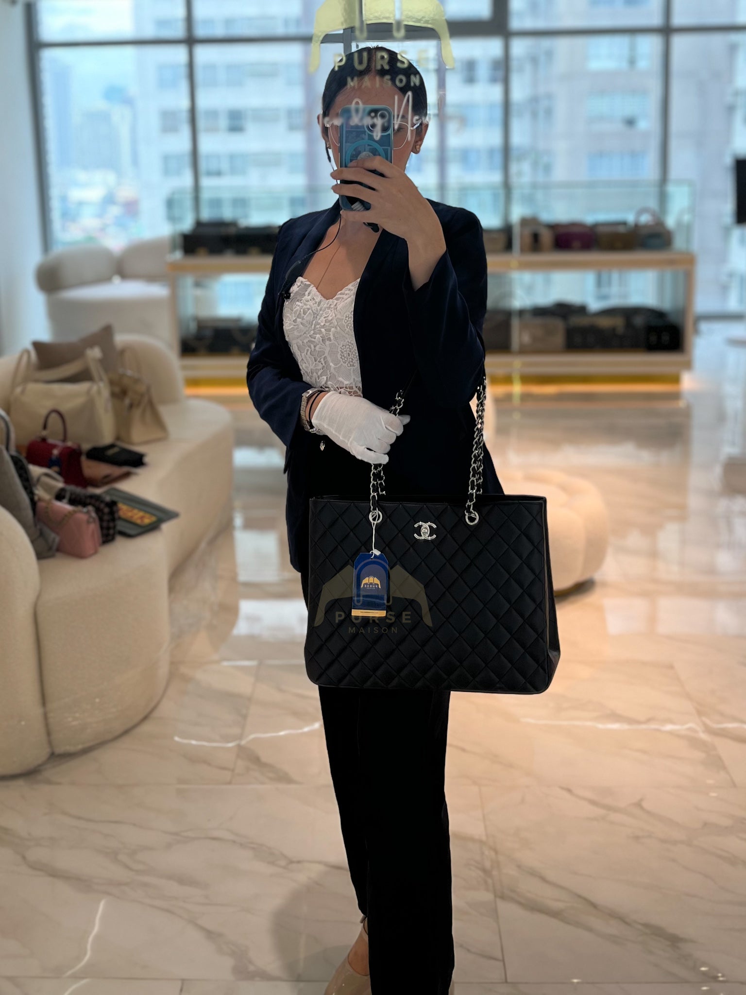 Timeless Classic Tote Bag in Black Quilted Calfskin Leather and Silver Hardware Series 21 | Purse Maison Luxury Bags Shop