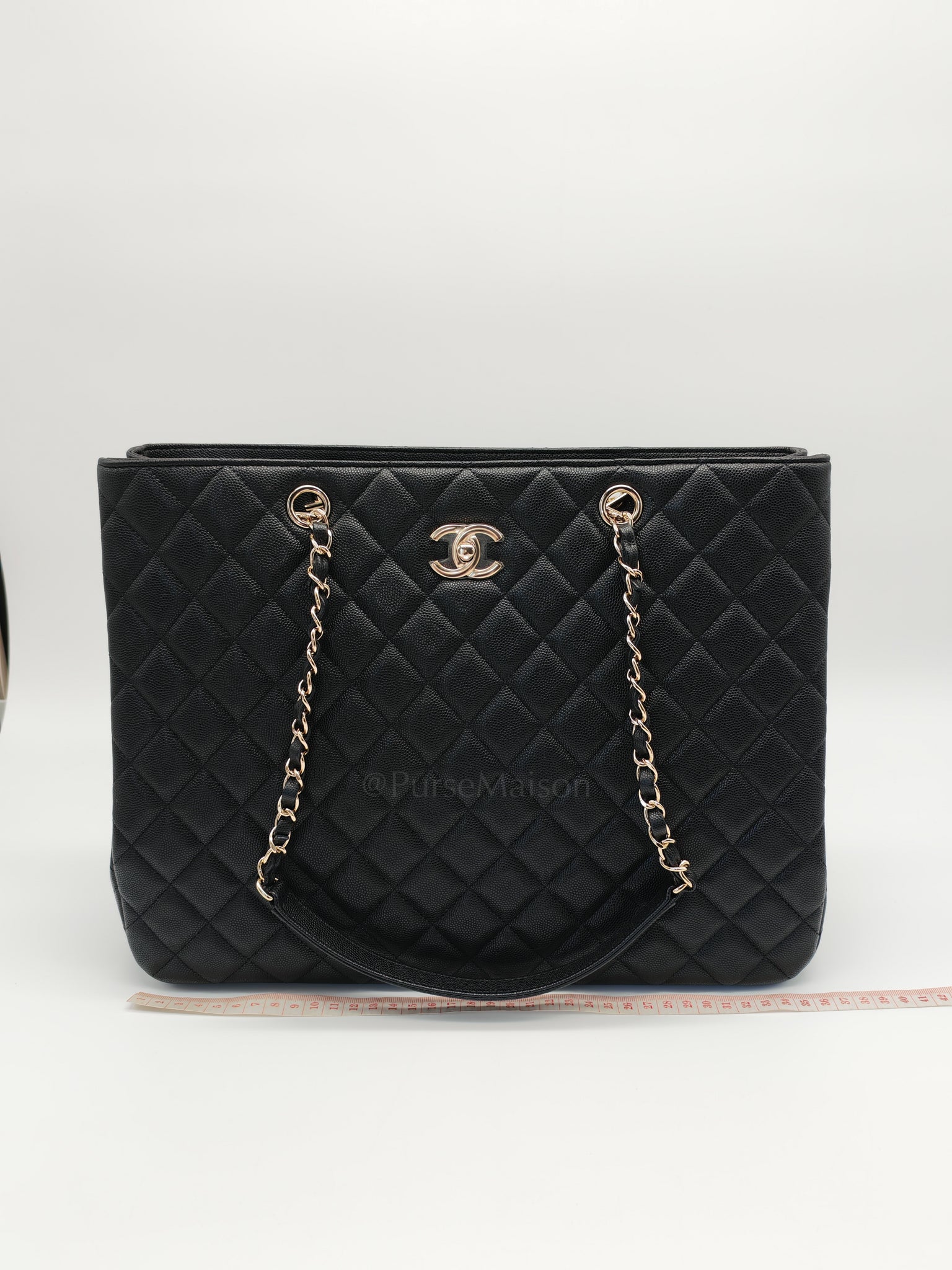 Timeless Classic Tote in Black Quilted Caviar Leather and Light Gold Hardware (Microchip) | Purse Maison Luxury Bags Shop