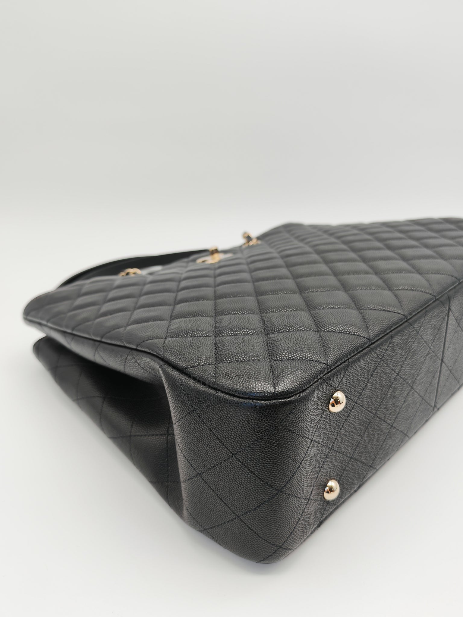 Timeless Classic Tote in Black Quilted Caviar Leather and Light Gold Hardware (Microchip) | Purse Maison Luxury Bags Shop