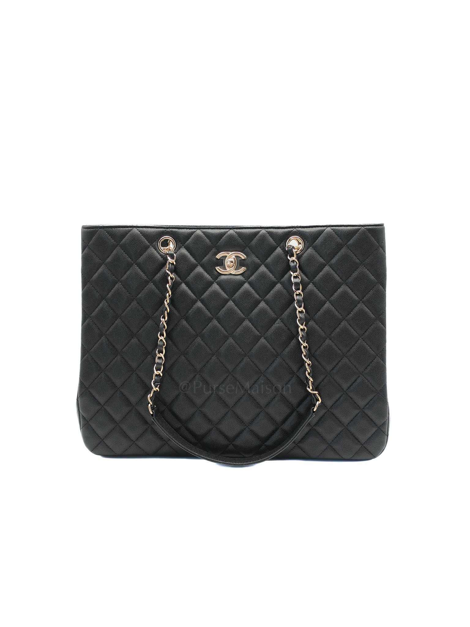 Timeless Classic Tote in Black Quilted Caviar Leather and Light Gold Hardware (Microchip) | Purse Maison Luxury Bags Shop