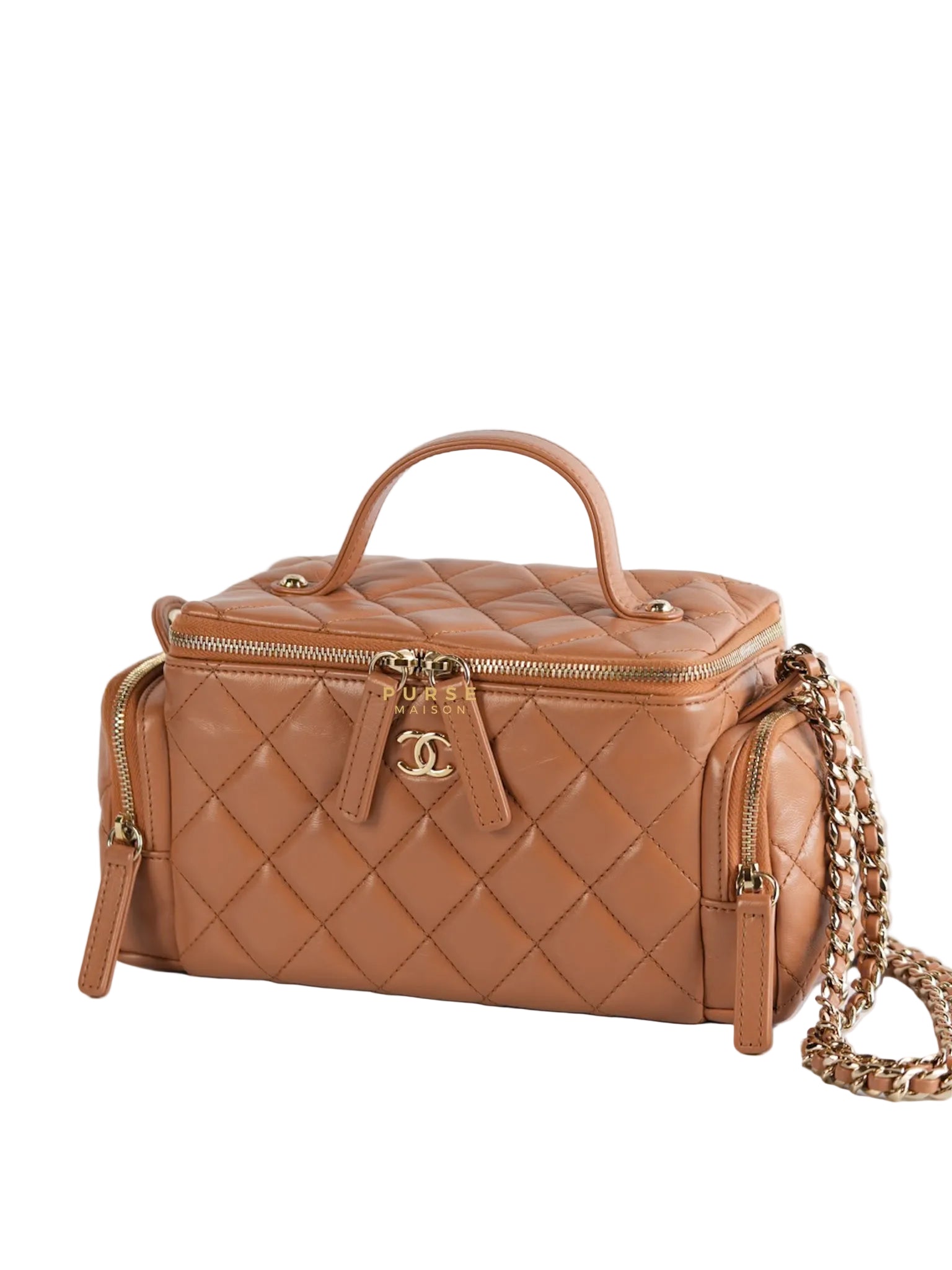 Top Handle Cargo Vanity Case Shoulder Bag Lambskin Dark Beige (Microchip) | Purse Maison Luxury Bags Shop