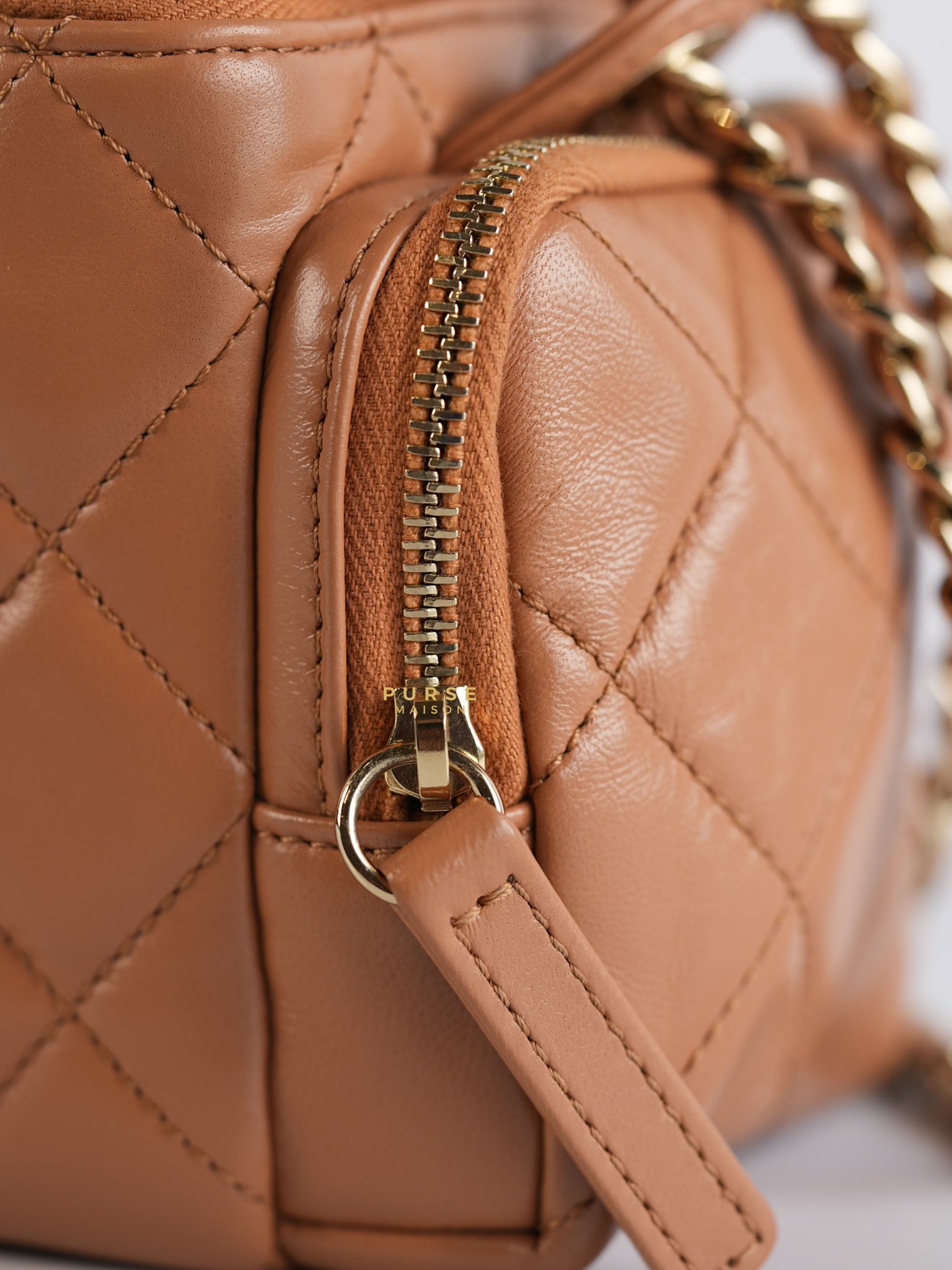 Top Handle Cargo Vanity Case Shoulder Bag Lambskin Dark Beige (Microchip) | Purse Maison Luxury Bags Shop