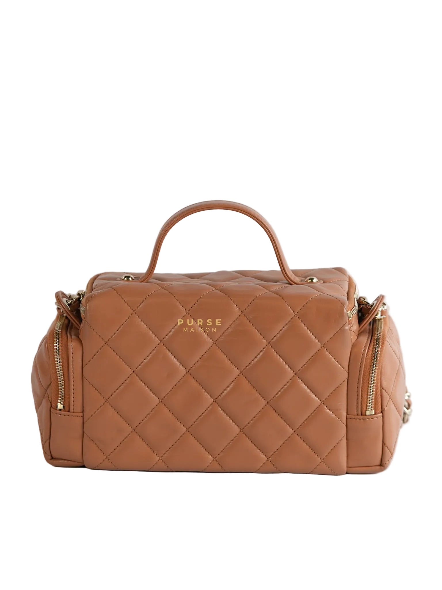 Top Handle Cargo Vanity Case Shoulder Bag Lambskin Dark Beige (Microchip) | Purse Maison Luxury Bags Shop