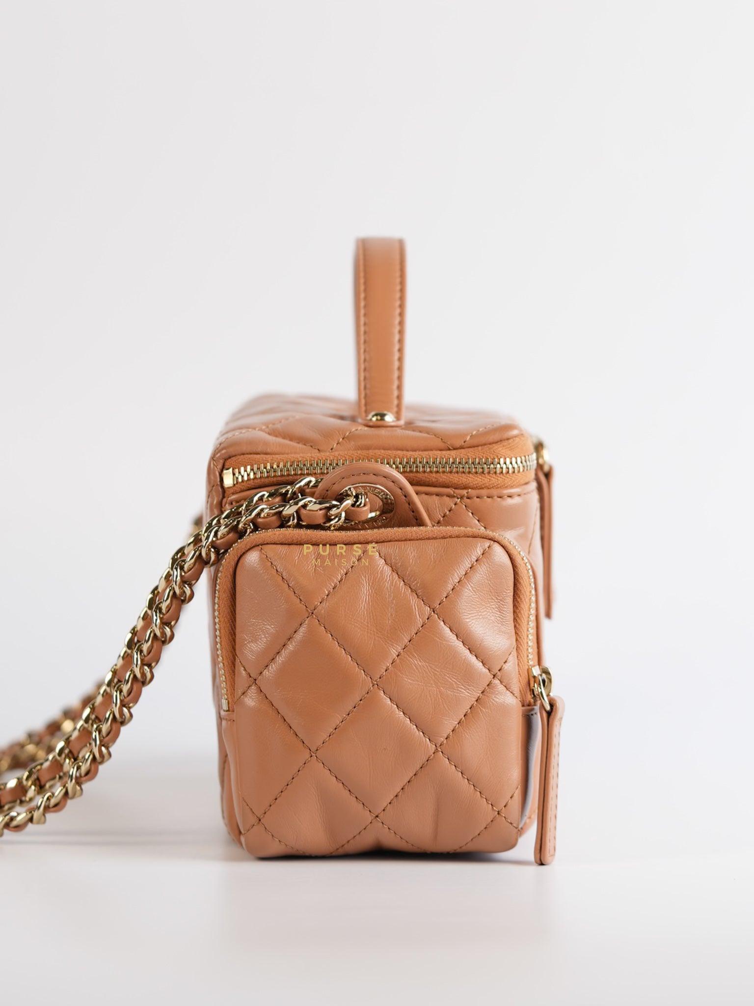 Top Handle Cargo Vanity Case Shoulder Bag Lambskin Dark Beige (Microchip) | Purse Maison Luxury Bags Shop