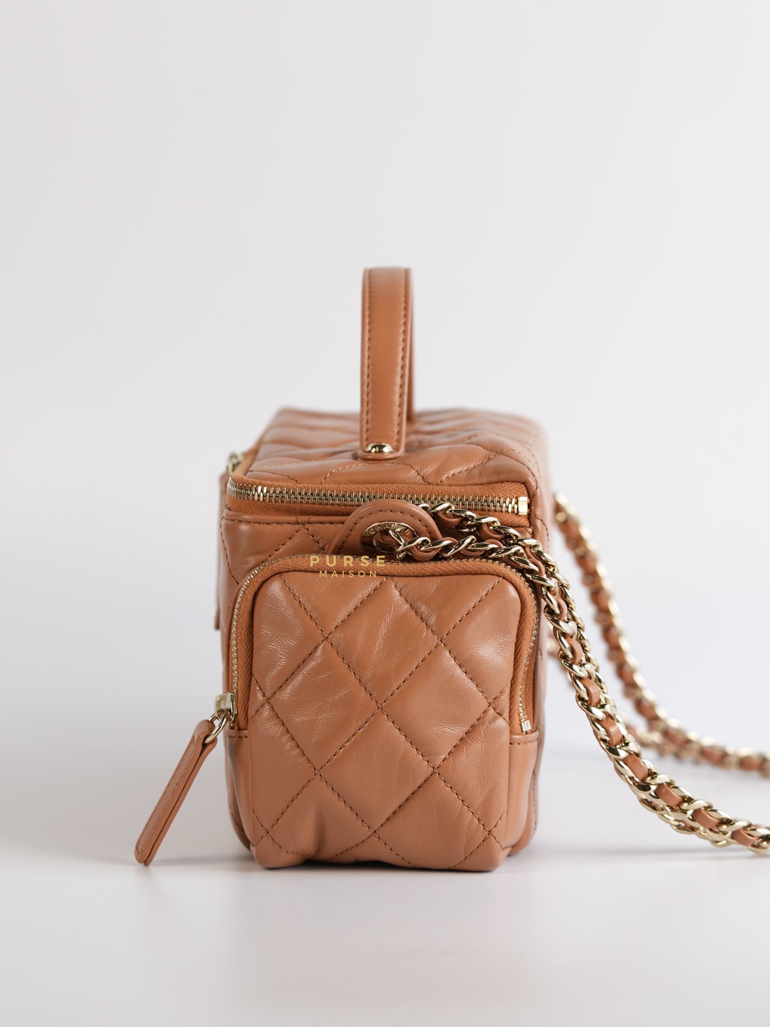 Top Handle Cargo Vanity Case Shoulder Bag Lambskin Dark Beige (Microchip) | Purse Maison Luxury Bags Shop