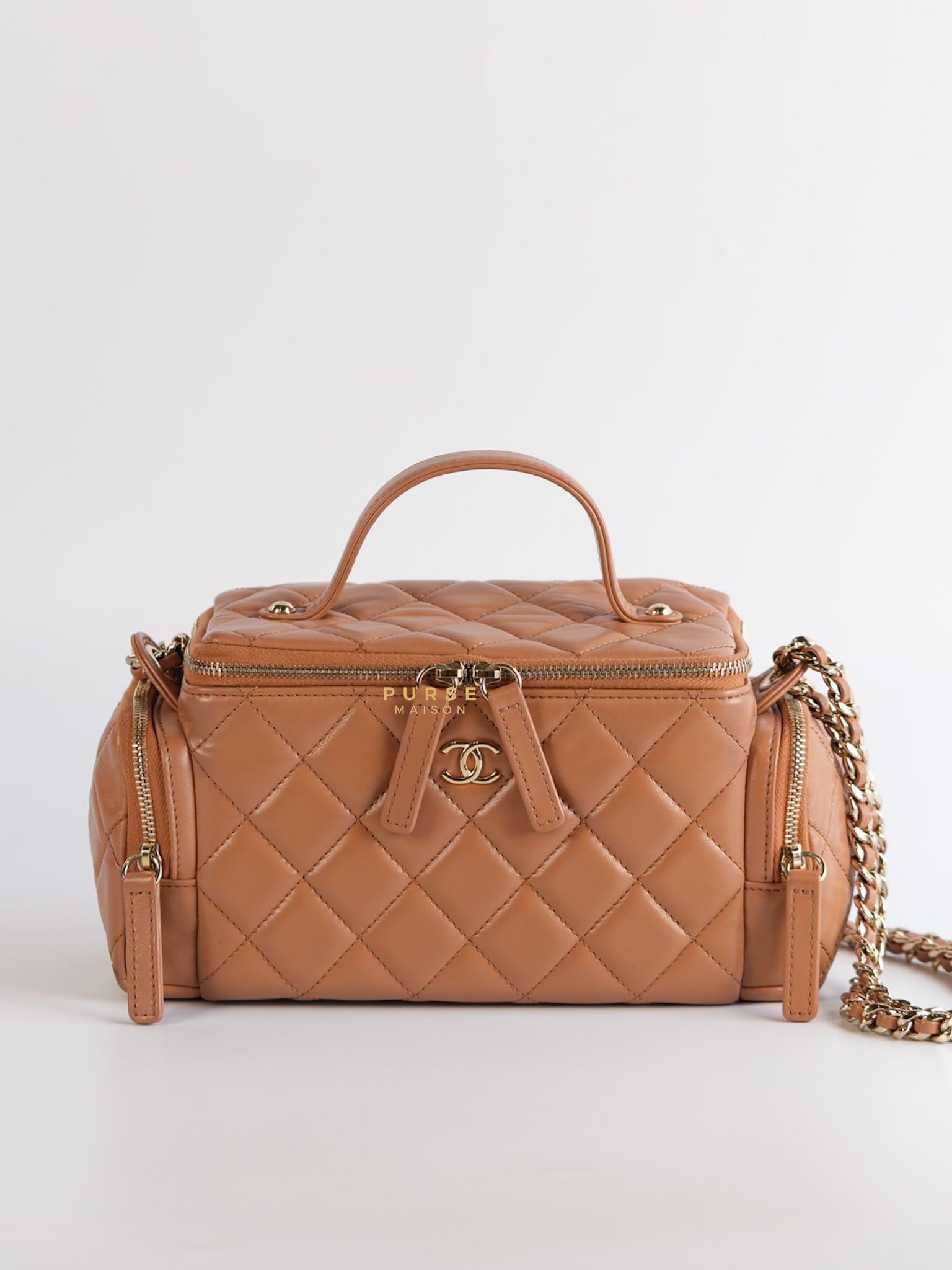 Top Handle Cargo Vanity Case Shoulder Bag Lambskin Dark Beige (Microchip) | Purse Maison Luxury Bags Shop