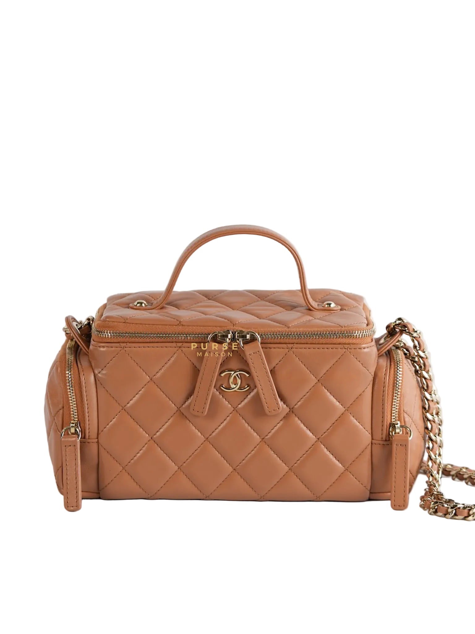 Top Handle Cargo Vanity Case Shoulder Bag Lambskin Dark Beige (Microchip) | Purse Maison Luxury Bags Shop