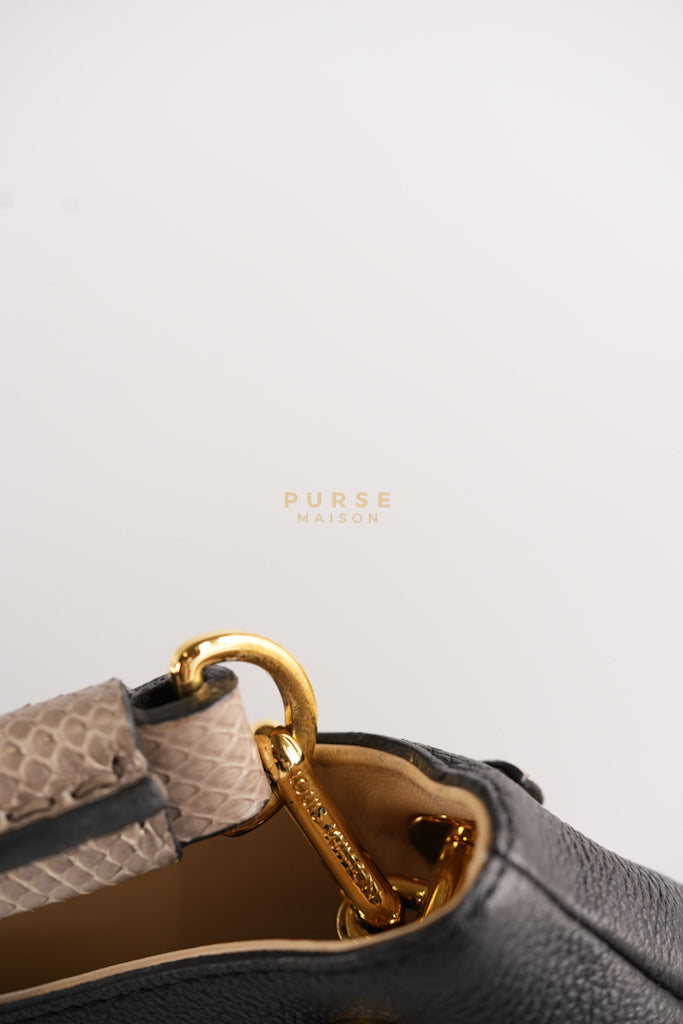 Tournon Black Snake Skin Handle Taurillon Leather (Date Code: AH2195) | Purse Maison Luxury Bags Shop