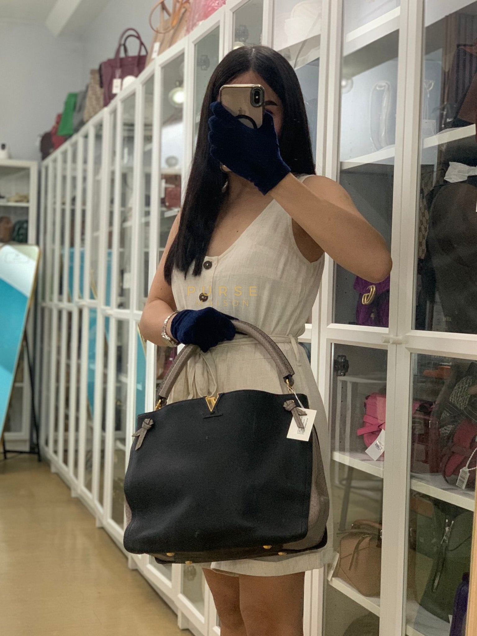 Tournon Black Snake Skin Handle Taurillon Leather (Date Code: AH2195) | Purse Maison Luxury Bags Shop