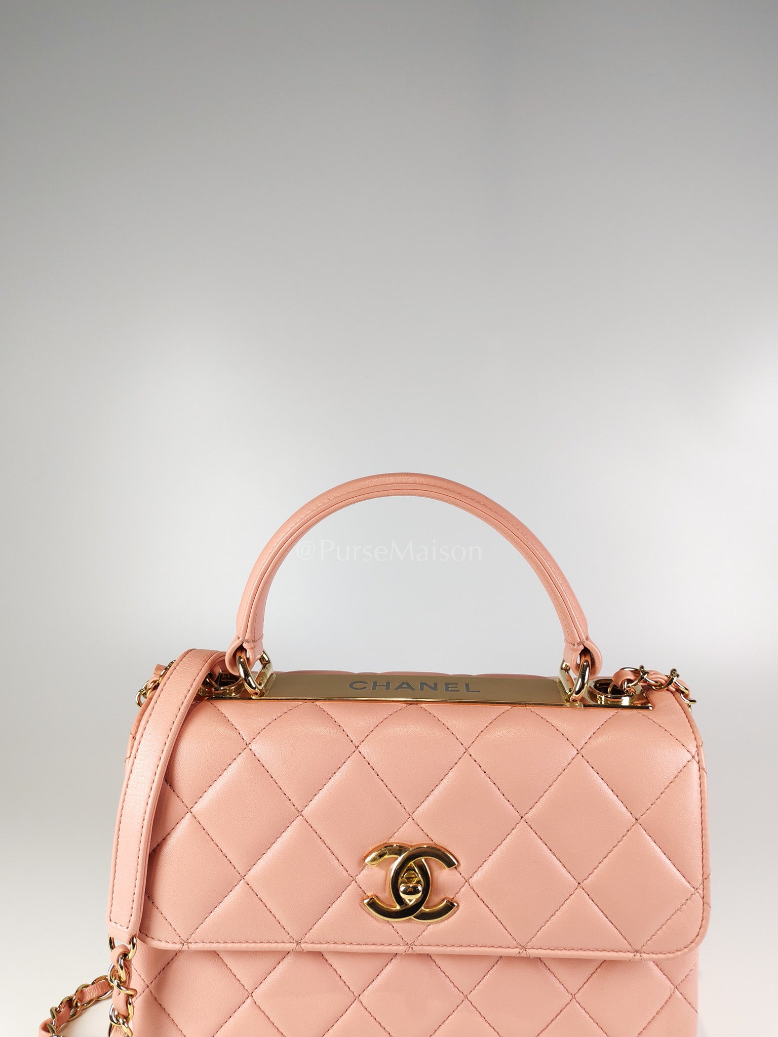 Trendy CC Medium Top Handle in Pink Lambskin Leather and Gold Hardware Series 27 | Purse Maison Luxury Bags Shop