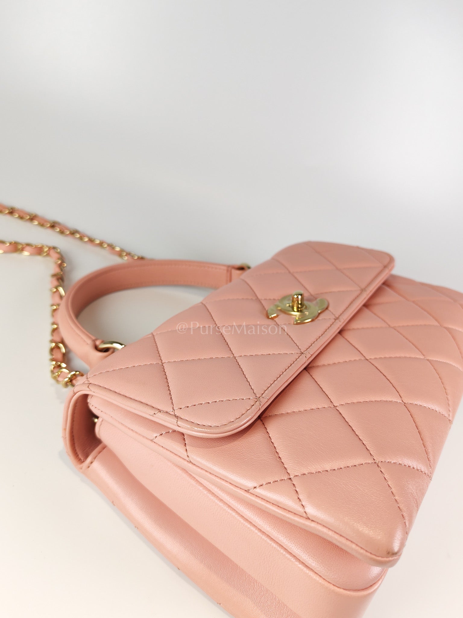 Trendy CC Medium Top Handle in Pink Lambskin Leather and Gold Hardware Series 27 | Purse Maison Luxury Bags Shop