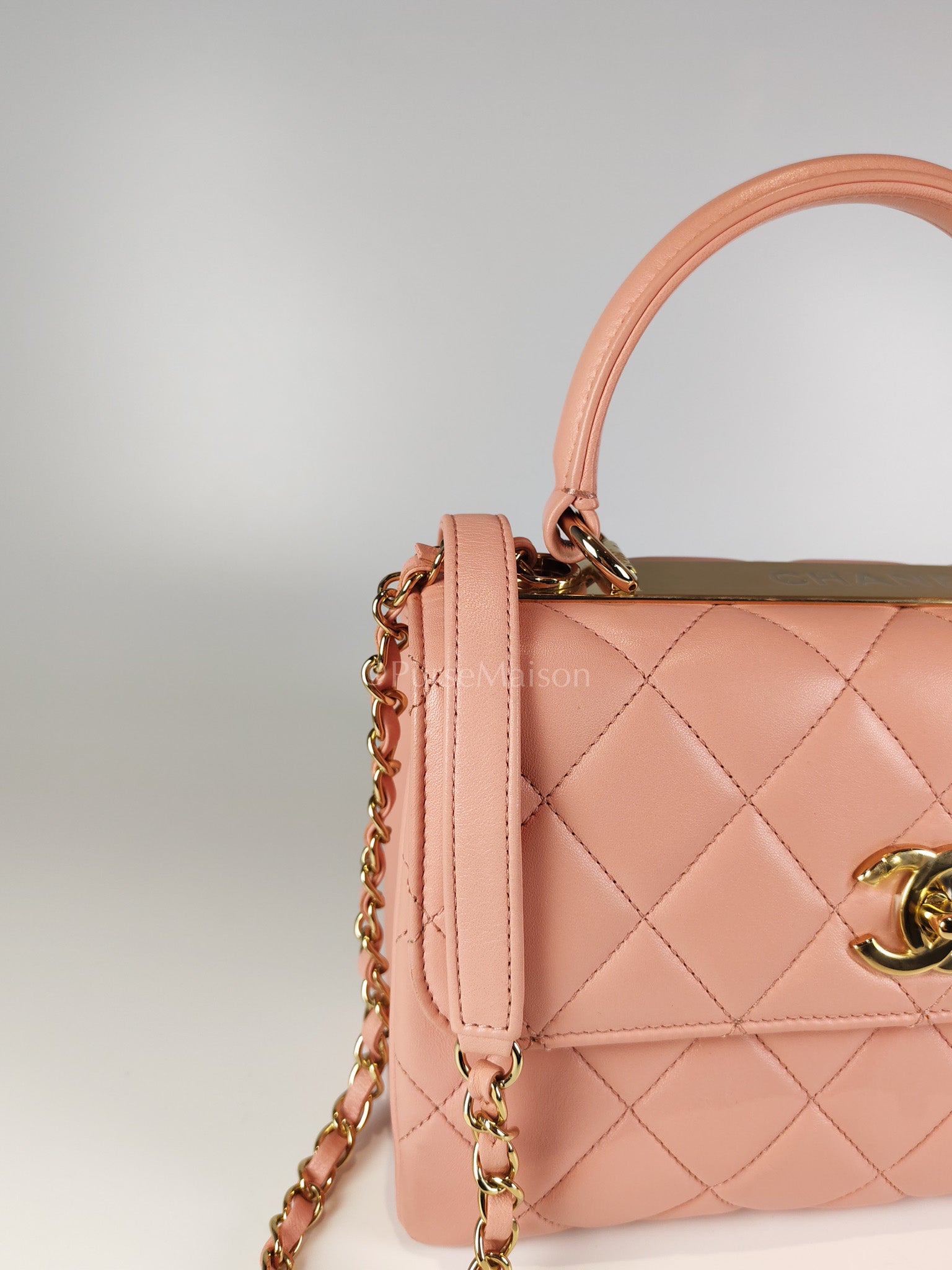 Trendy CC Medium Top Handle in Pink Lambskin Leather and Gold Hardware Series 27 | Purse Maison Luxury Bags Shop