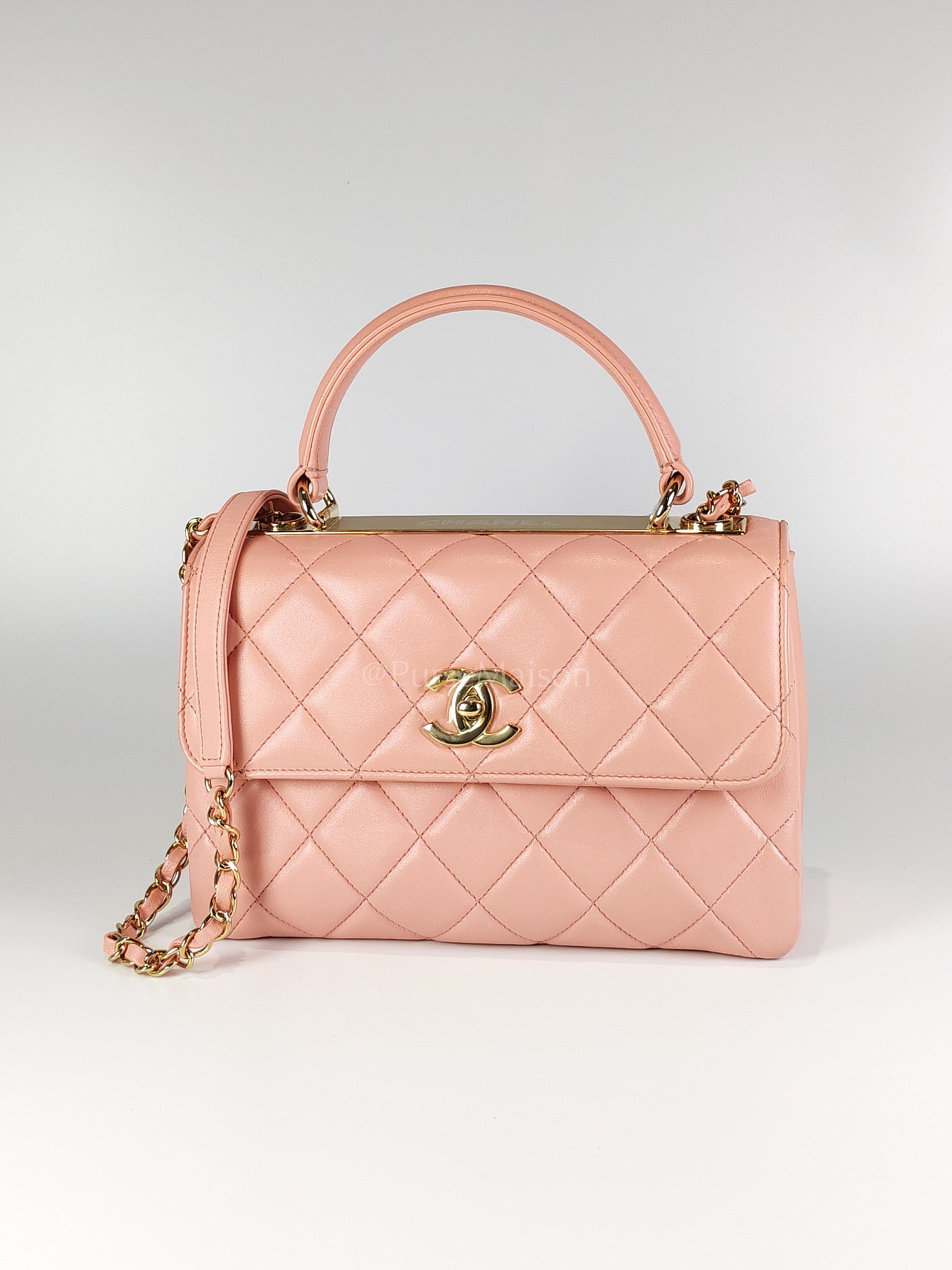 Trendy CC Medium Top Handle in Pink Lambskin Leather and Gold Hardware Series 27 | Purse Maison Luxury Bags Shop