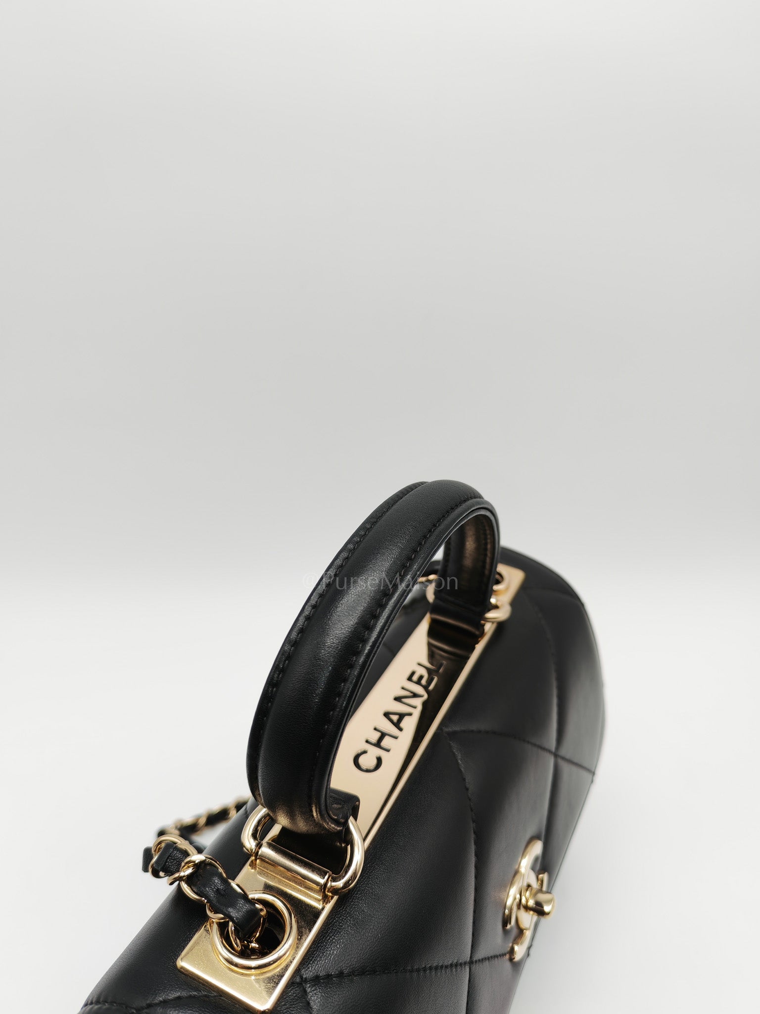 Trendy CC Small Top Handle Bag in Black Quilted Lambskin Leather & Light Gold Hardware Series 28 | Purse Maison Luxury Bags Shop