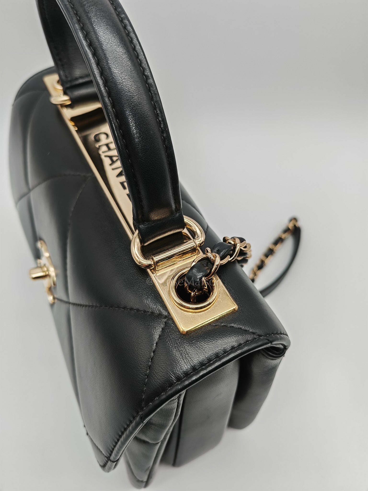 Trendy CC Small Top Handle Bag in Black Quilted Lambskin Leather & Light Gold Hardware Series 28 | Purse Maison Luxury Bags Shop