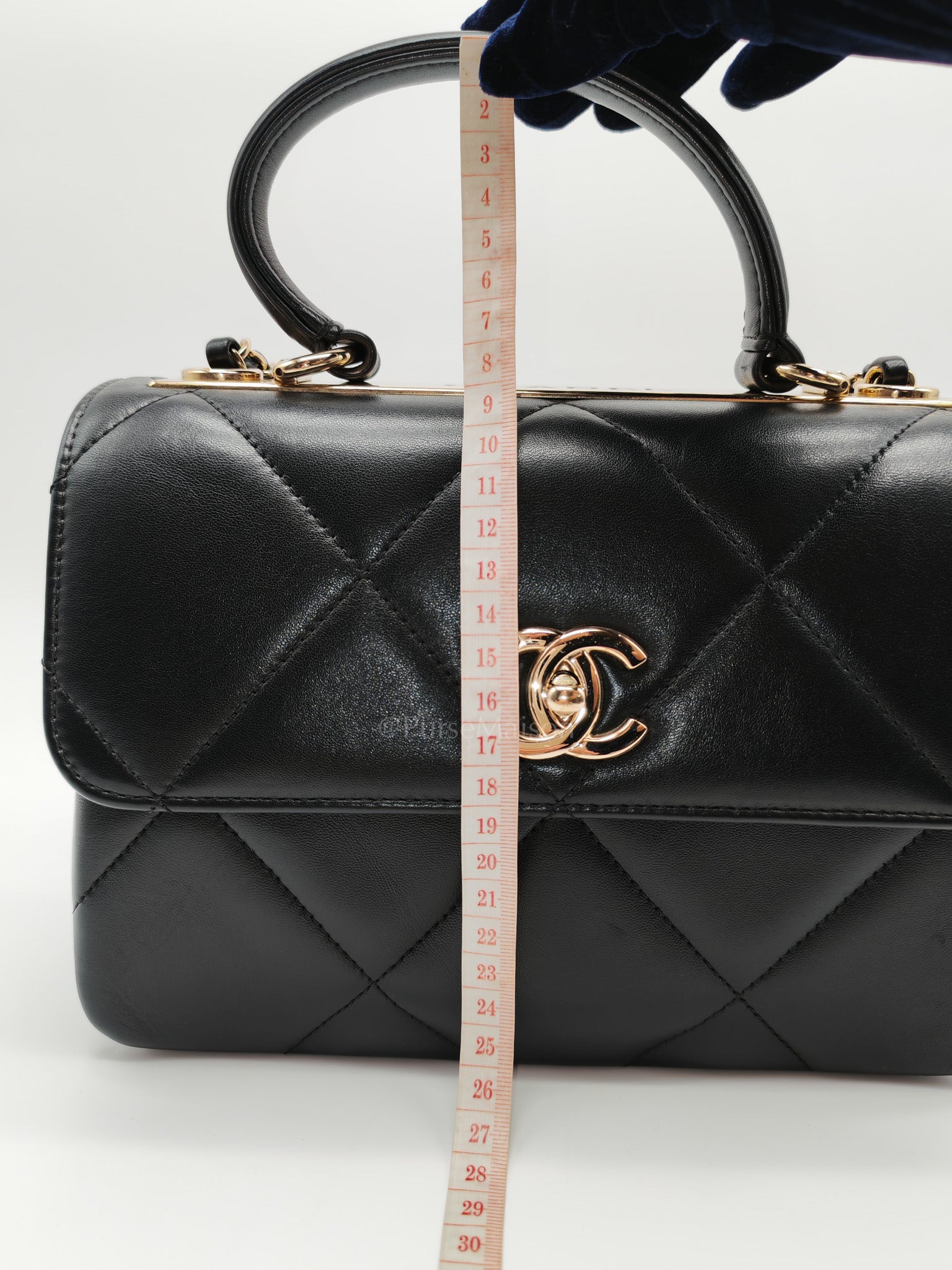 Trendy CC Small Top Handle Bag in Black Quilted Lambskin Leather & Light Gold Hardware Series 28 | Purse Maison Luxury Bags Shop