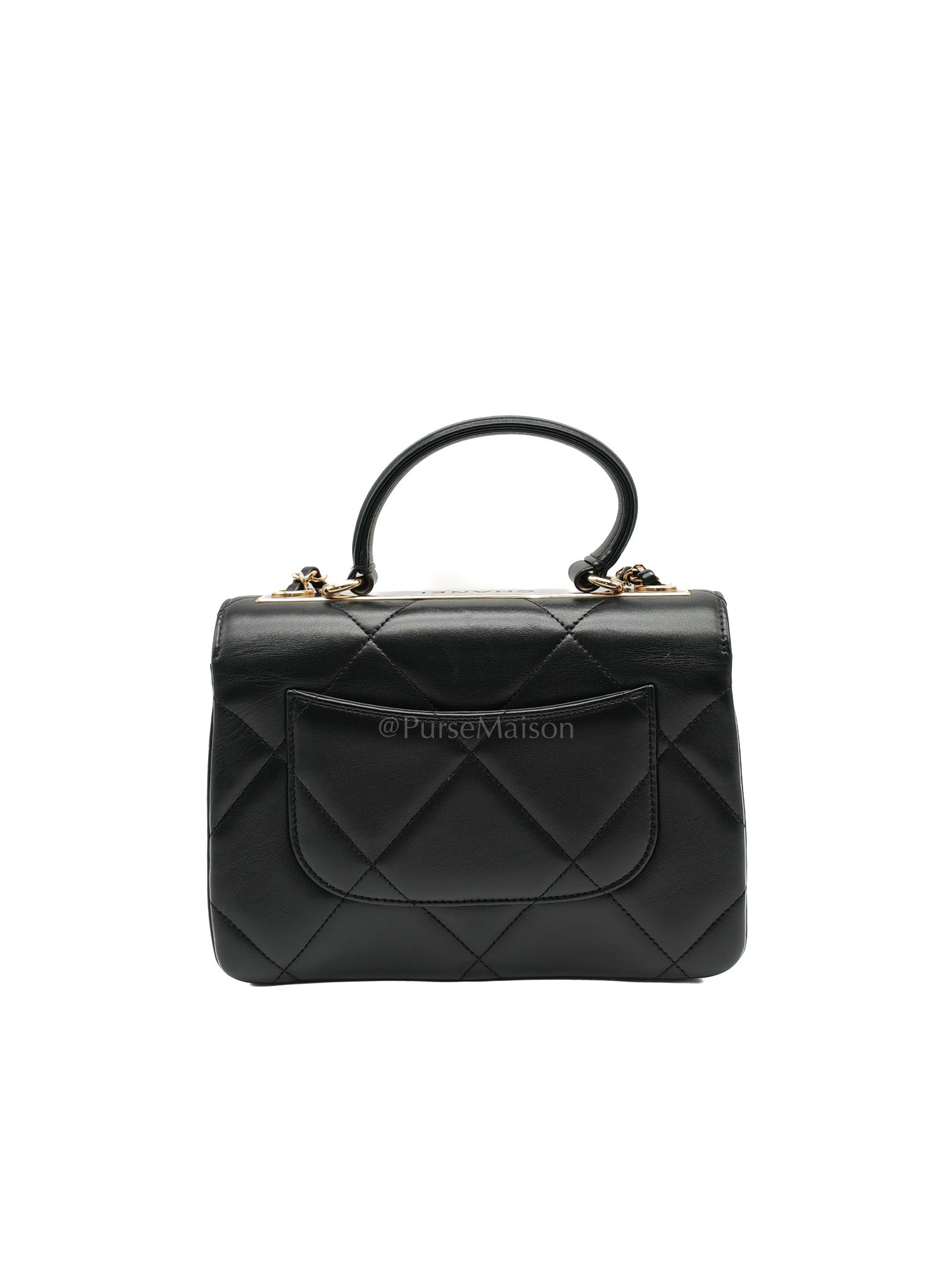 Trendy CC Small Top Handle Bag in Black Quilted Lambskin Leather & Light Gold Hardware Series 28 | Purse Maison Luxury Bags Shop
