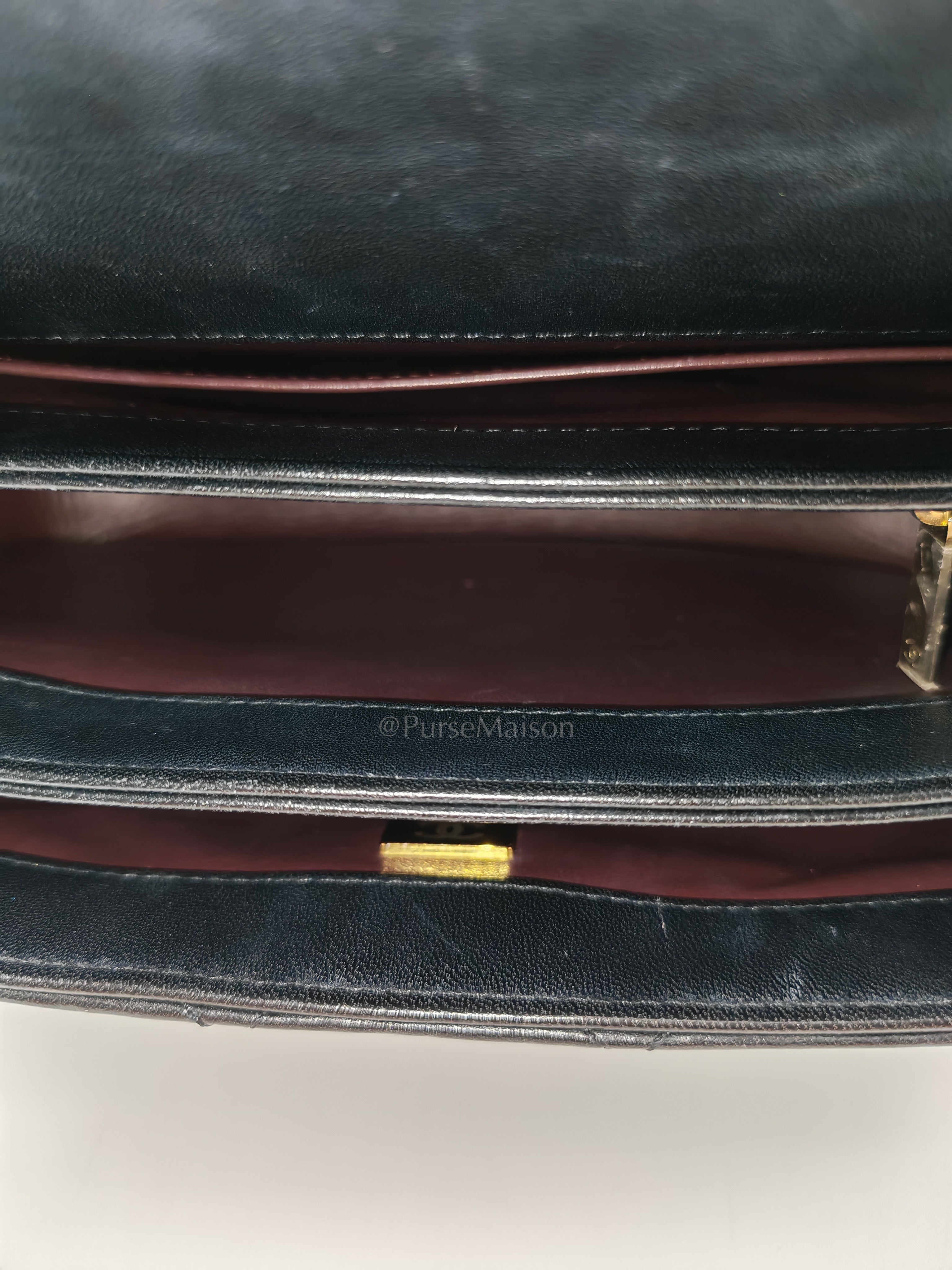 Trendy CC Top Handle Flap Bag in Dark Navy Blue Quilted Lambskin Leather & Light Gold Hardware Microchip Microchip | Purse Maison Luxury Bags Shop