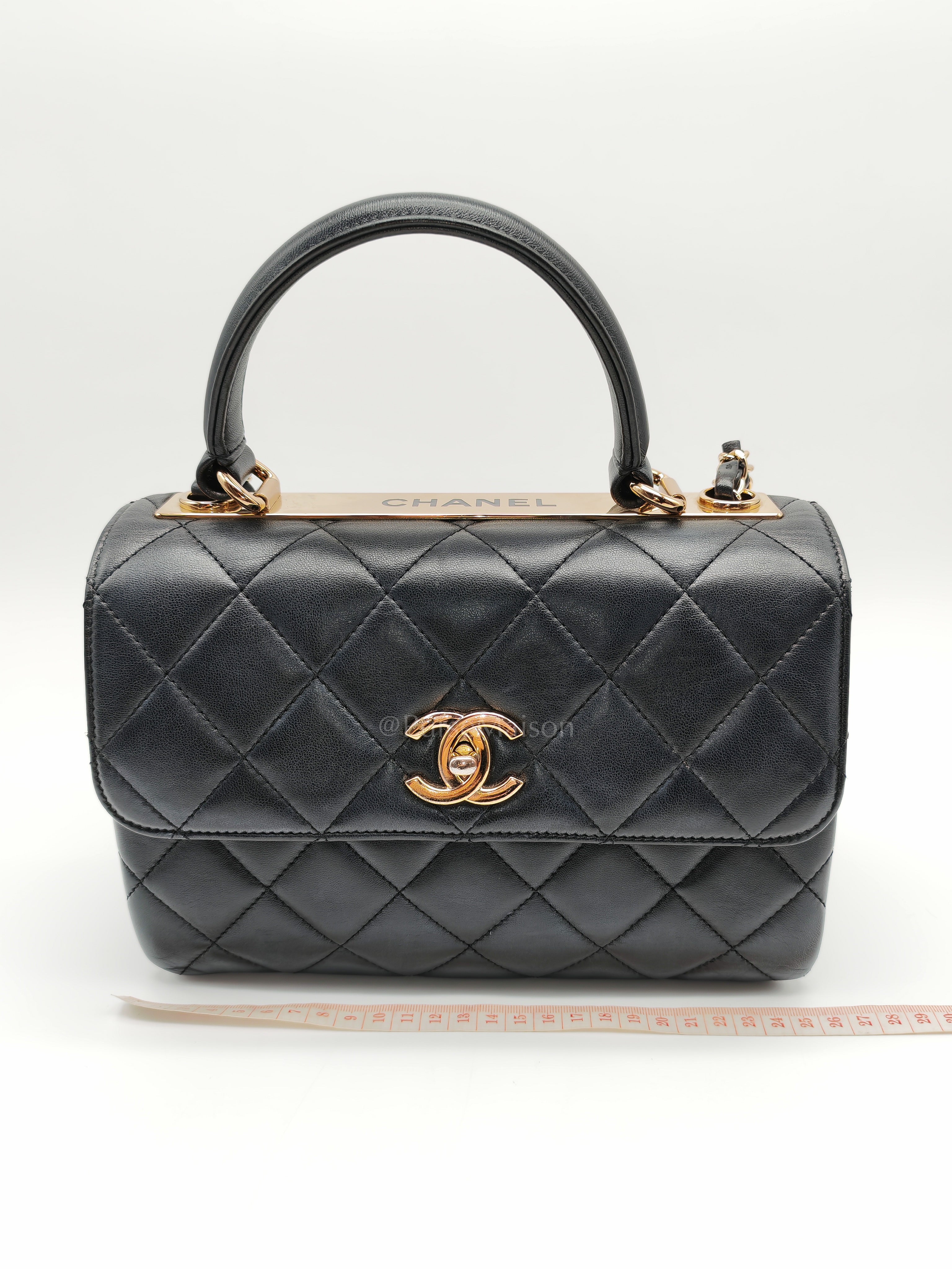 Trendy CC Top Handle Flap Bag in Dark Navy Blue Quilted Lambskin Leather & Light Gold Hardware Microchip Microchip | Purse Maison Luxury Bags Shop