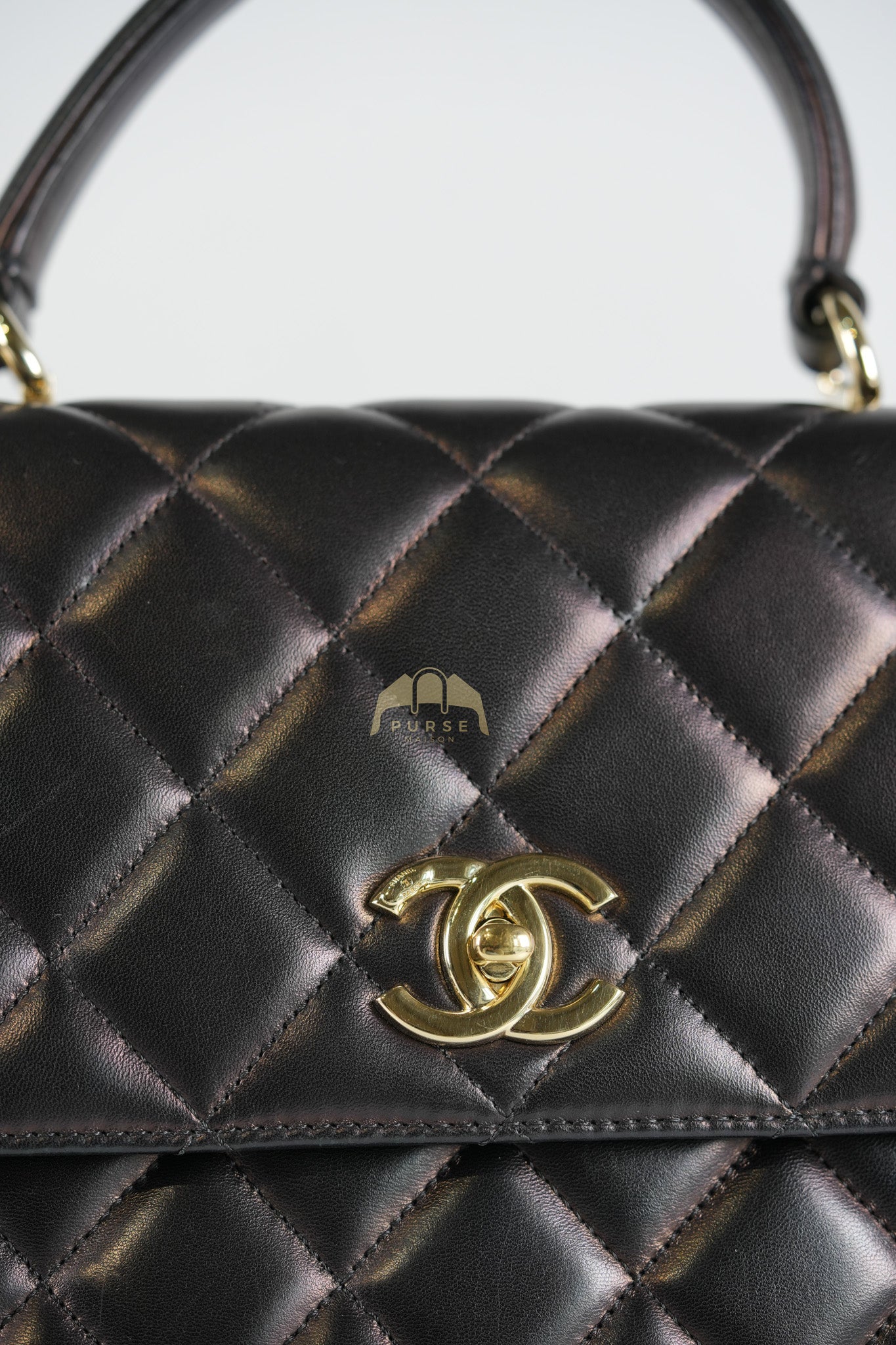 Trendy CC Top Handle Jumbo in Black Lambskin Light Gold Hardware (Series 19) | Purse Maison Luxury Bags Shop