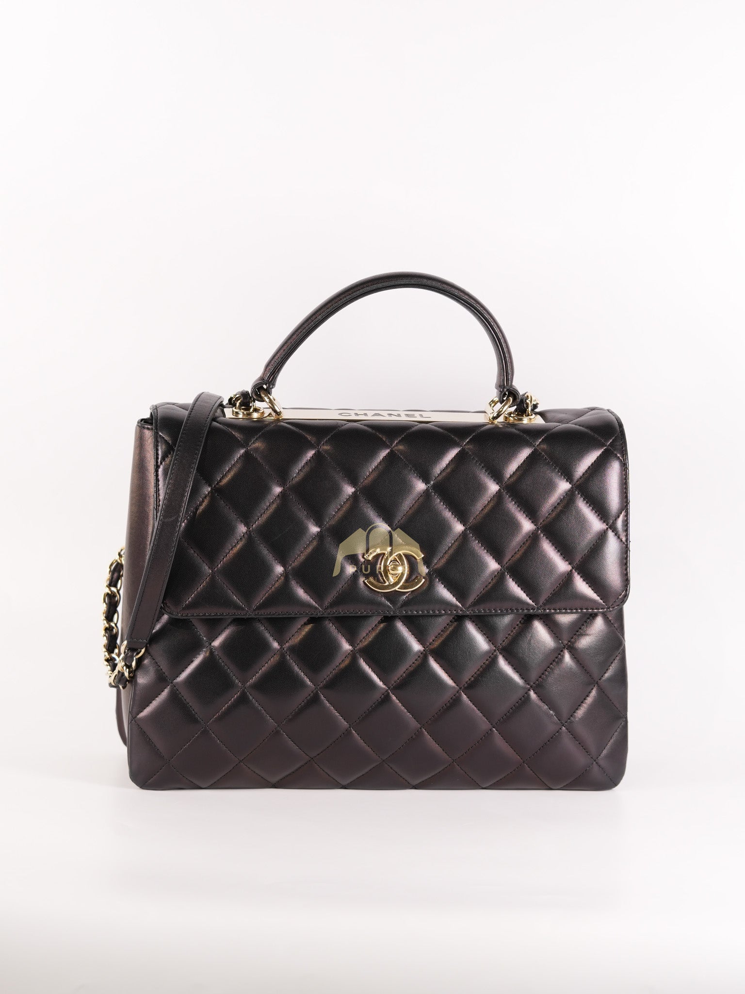 Trendy CC Top Handle Jumbo in Black Lambskin Light Gold Hardware (Series 19) | Purse Maison Luxury Bags Shop