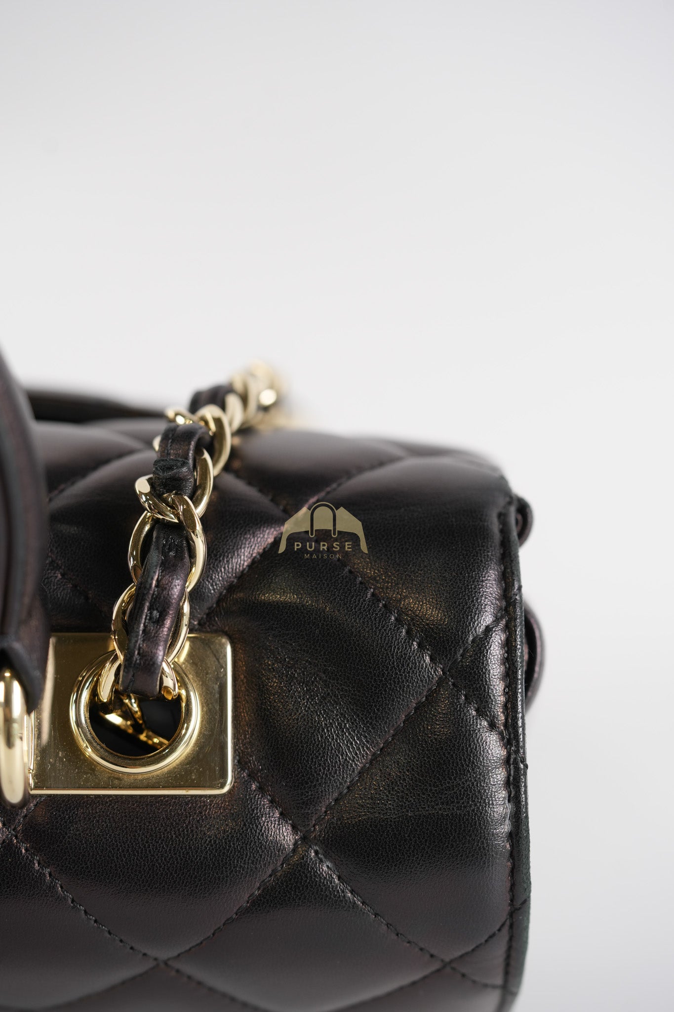 Trendy CC Top Handle Jumbo in Black Lambskin Light Gold Hardware (Series 19) | Purse Maison Luxury Bags Shop