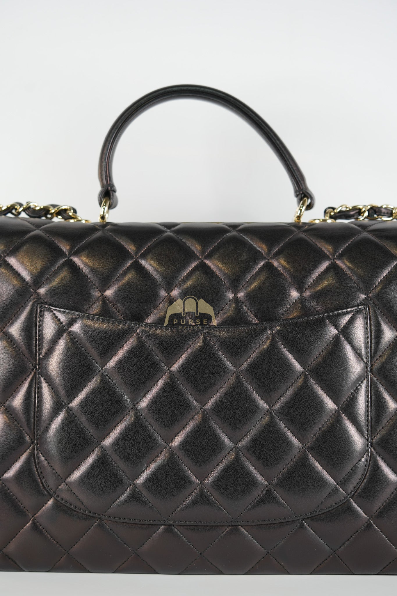 Trendy CC Top Handle Jumbo in Black Lambskin Light Gold Hardware (Series 19) | Purse Maison Luxury Bags Shop