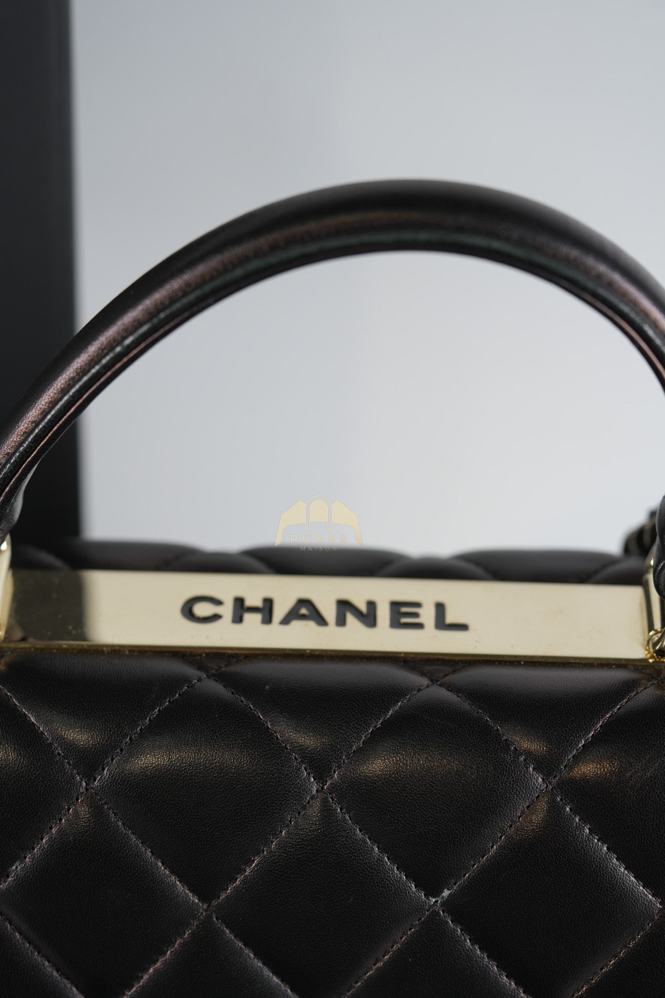 Trendy CC Top Handle Jumbo in Black Lambskin Light Gold Hardware (Series 19) | Purse Maison Luxury Bags Shop