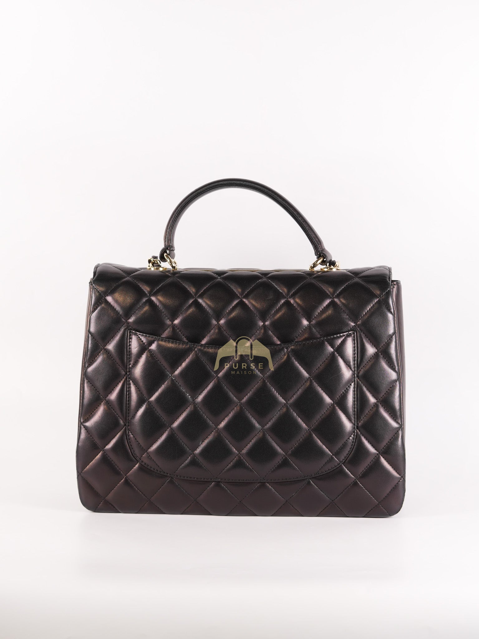 Trendy CC Top Handle Jumbo in Black Lambskin Light Gold Hardware (Series 19) | Purse Maison Luxury Bags Shop