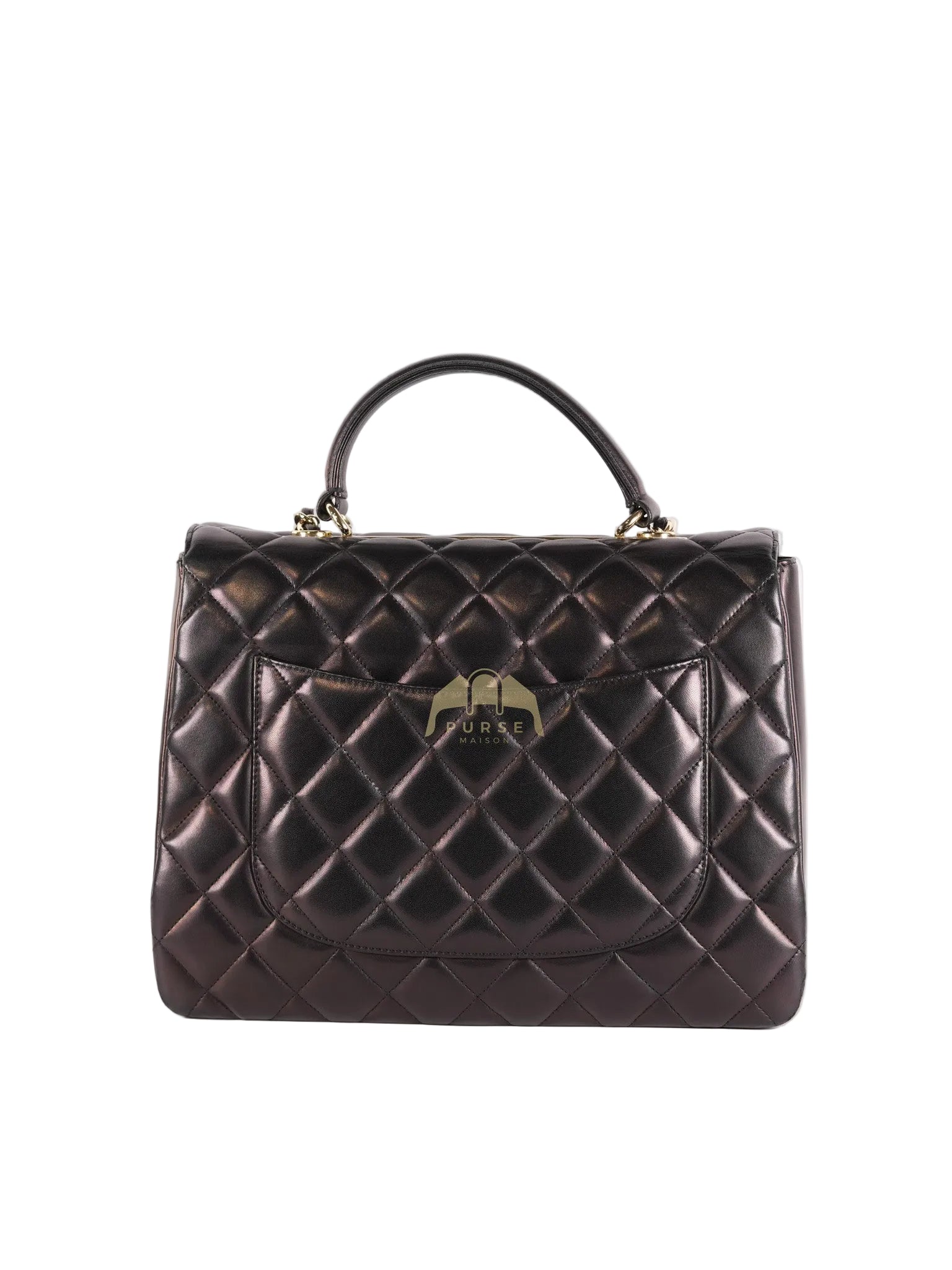 Trendy CC Top Handle Jumbo in Black Lambskin Light Gold Hardware (Series 19) | Purse Maison Luxury Bags Shop