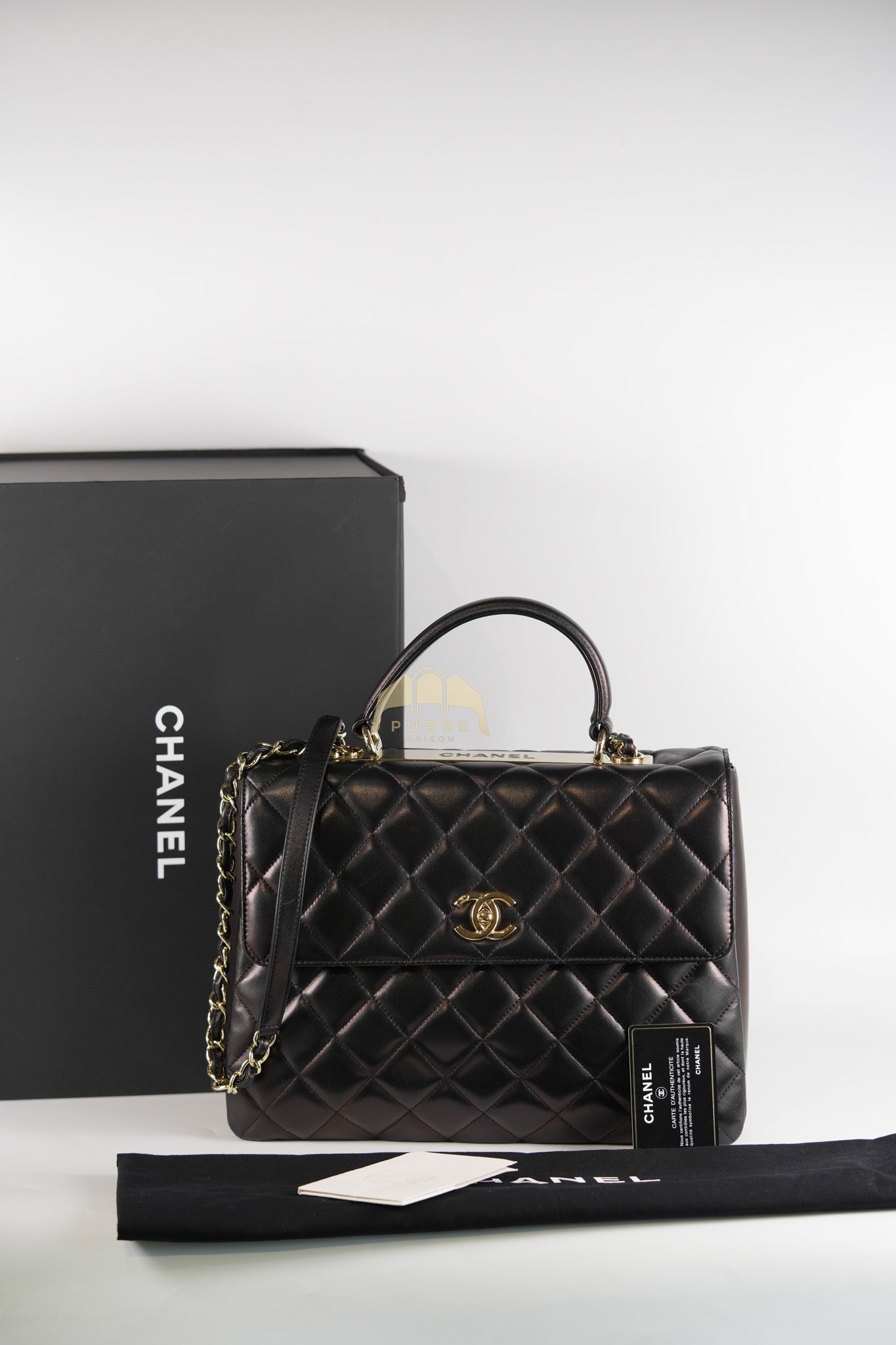 Trendy CC Top Handle Jumbo in Black Lambskin Light Gold Hardware (Series 19) | Purse Maison Luxury Bags Shop