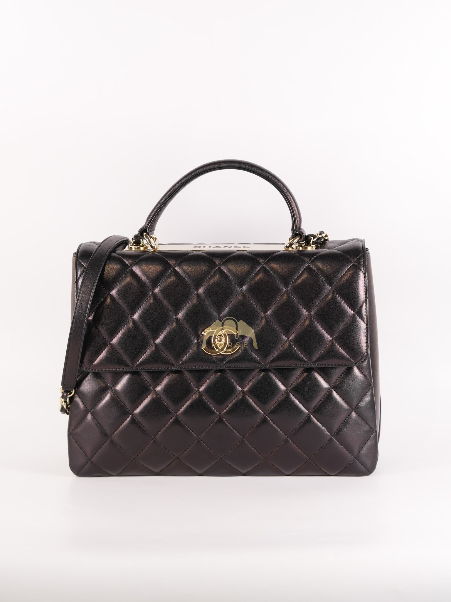 Trendy CC Top Handle Jumbo in Black Lambskin Light Gold Hardware (Series 19) | Purse Maison Luxury Bags Shop