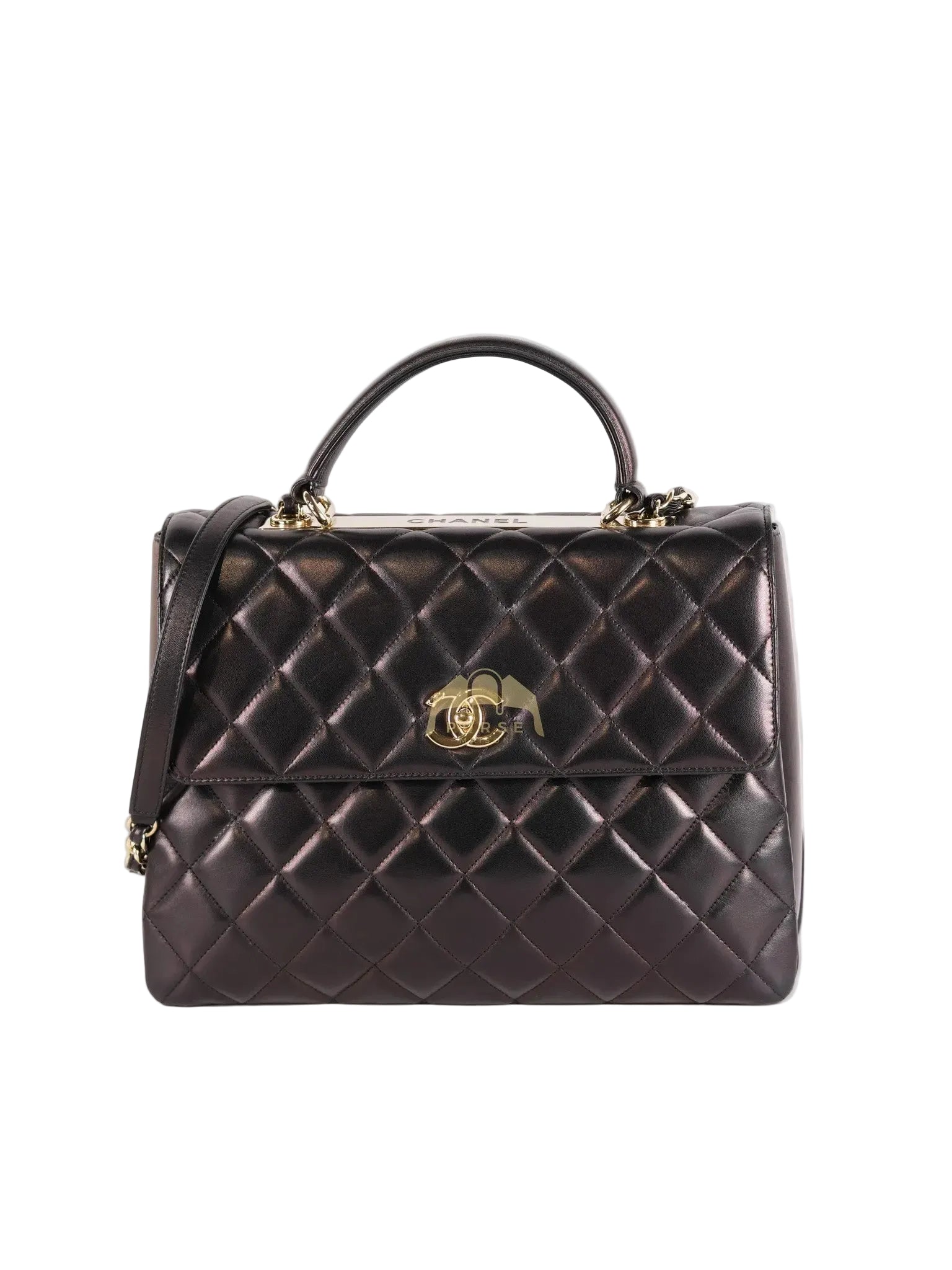 Trendy CC Top Handle Jumbo in Black Lambskin Light Gold Hardware (Series 19) | Purse Maison Luxury Bags Shop