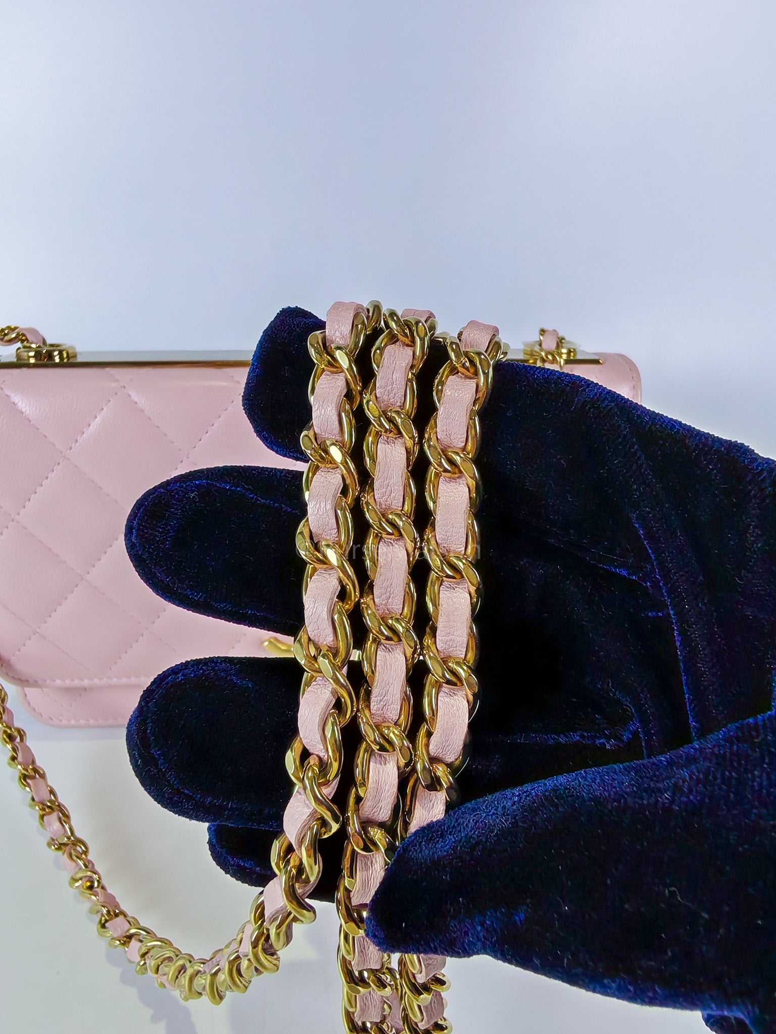 Trendy Wallet On Chain in Pink Lambskin Leather and Gold Hardware Series 31 | Purse Maison Luxury Bags Shop