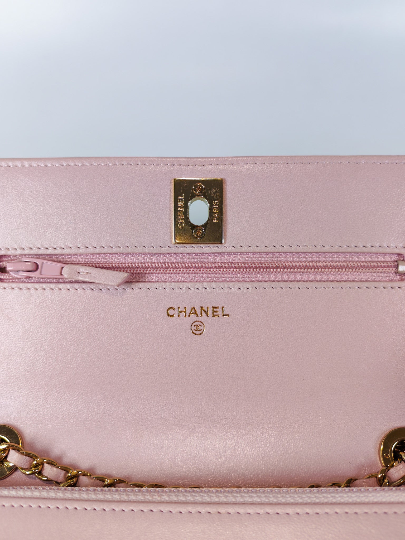Trendy Wallet On Chain in Pink Lambskin Leather and Gold Hardware Series 31 | Purse Maison Luxury Bags Shop