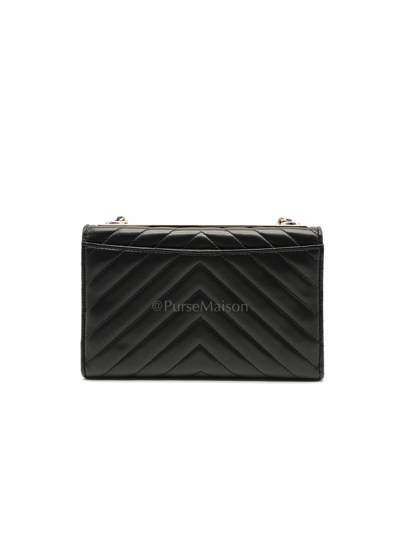 Trendy Wallet on Chain(WOC) Black Lambskin Leather in Light Gold Hardware (Series 25****00) | Purse Maison Luxury Bags Shop