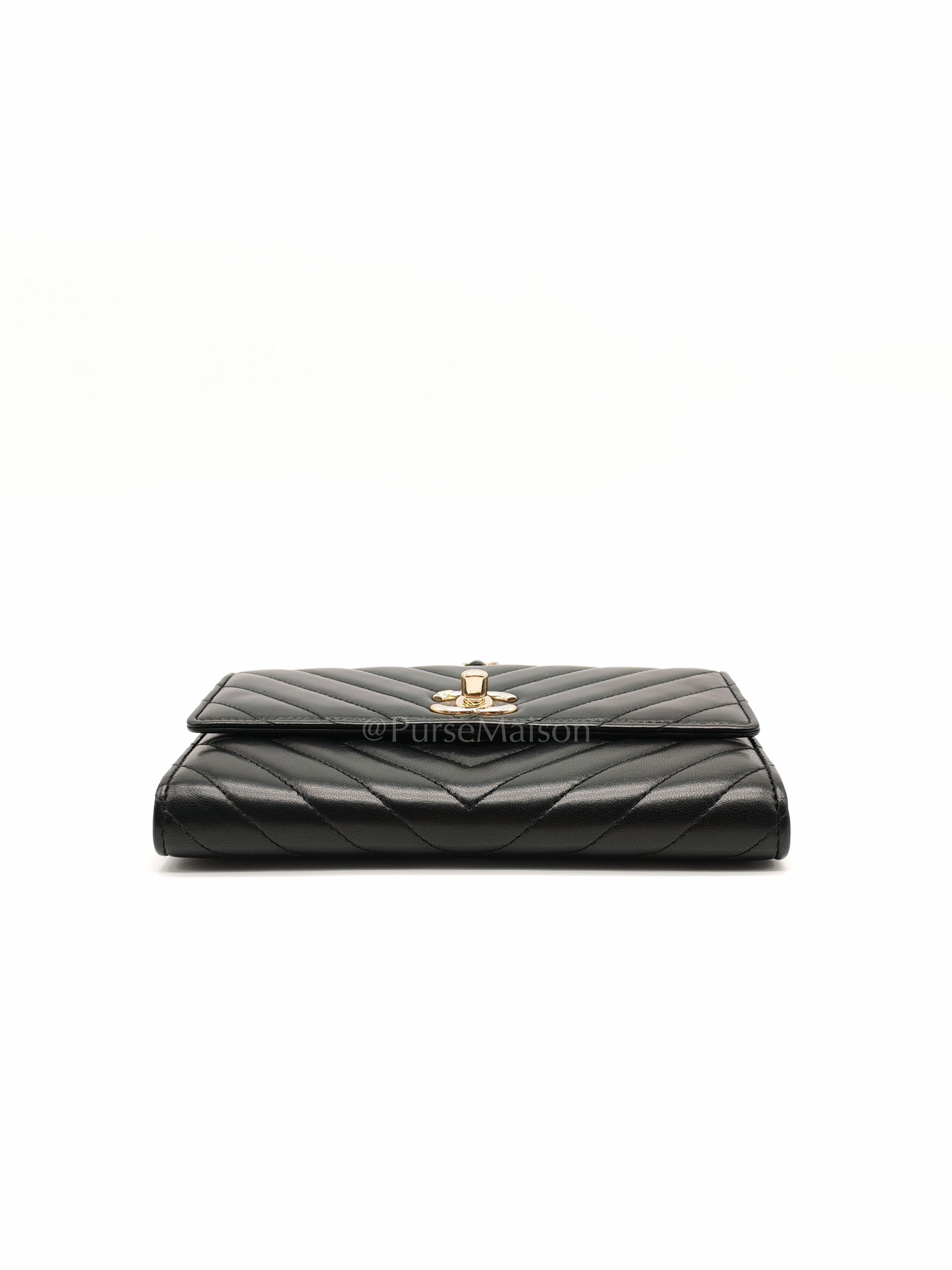 Trendy Wallet on Chain(WOC) Black Lambskin Leather in Light Gold Hardware (Series 25****00) | Purse Maison Luxury Bags Shop