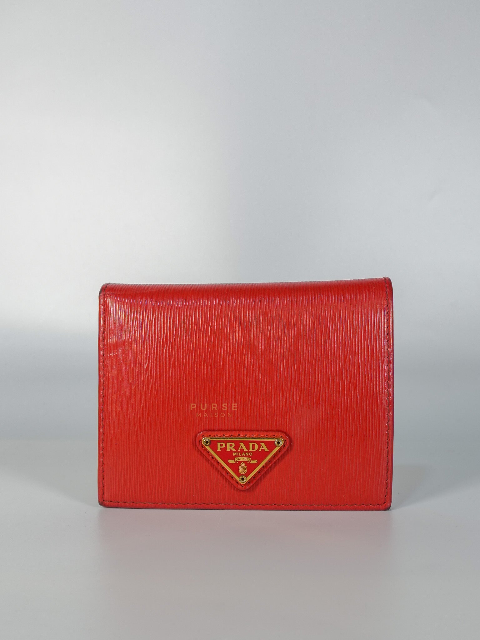 Triangle Logo Card Holder in Red Vitello Move Leather | Purse Maison Luxury Bags Shop