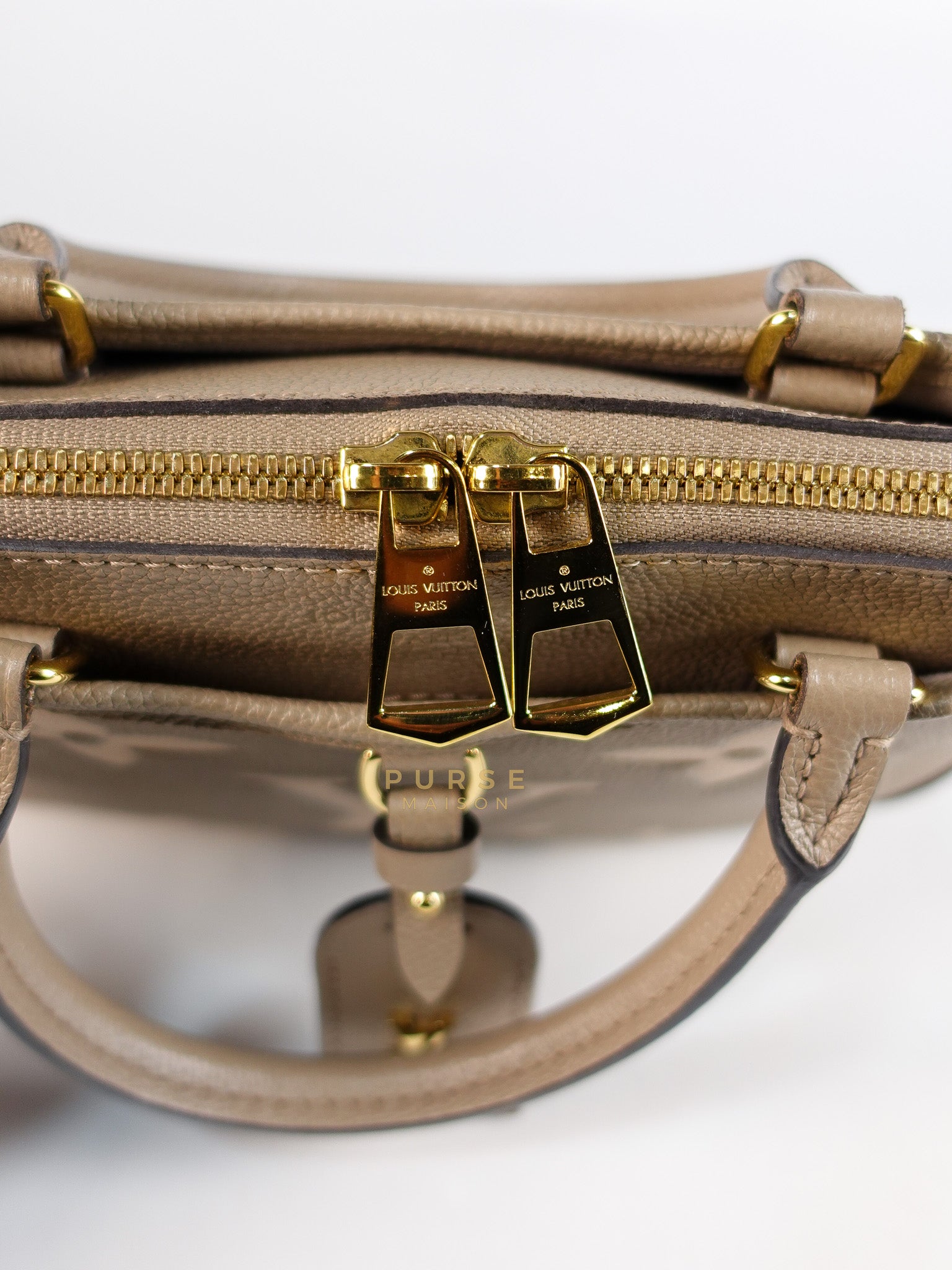 Trianon PM Hand Bag in Beige Monogram Empreinte Leather & Gold Hardware Microchip | Purse Maison Luxury Bags Shop