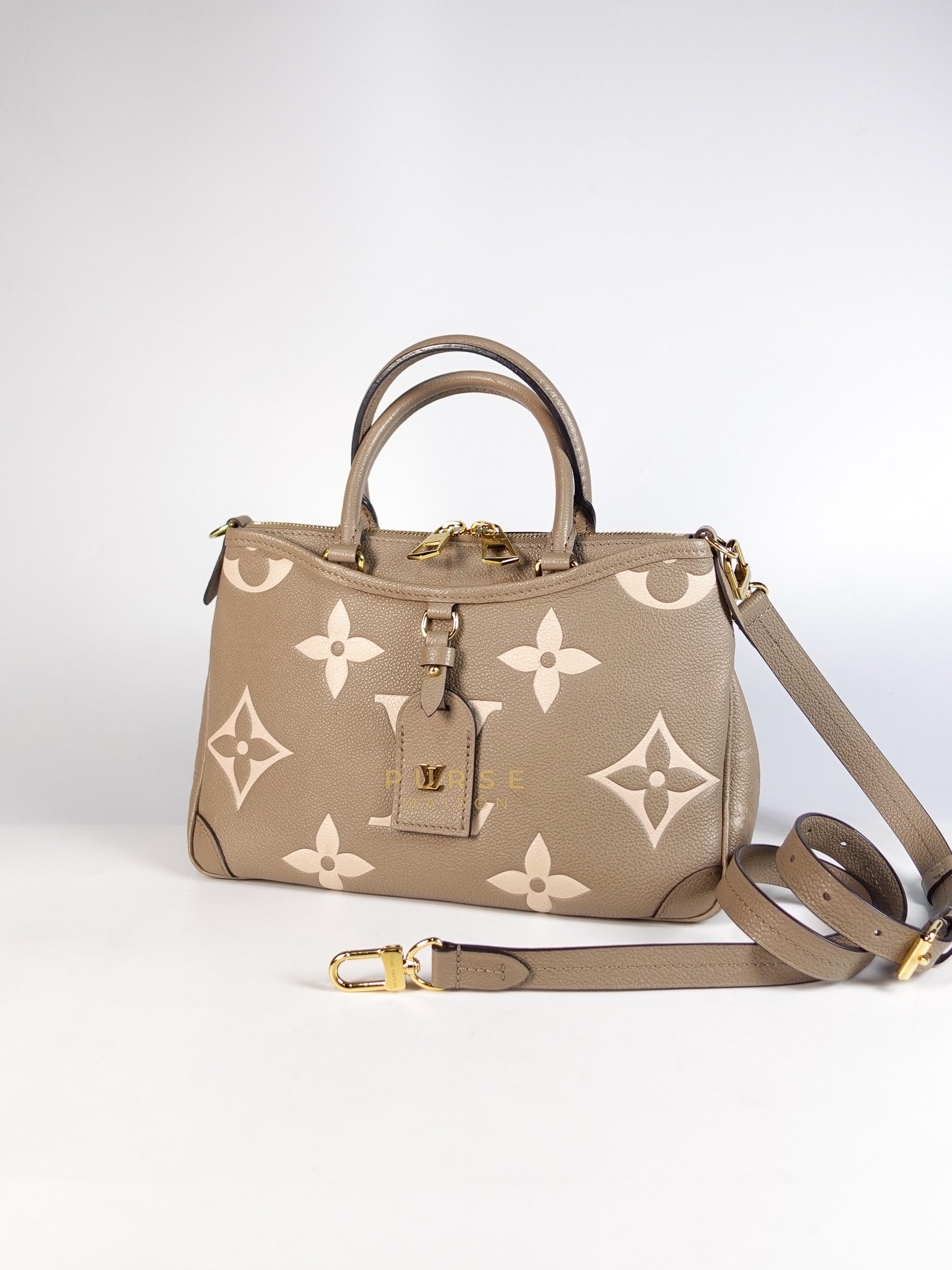 Trianon PM Hand Bag in Beige Monogram Empreinte Leather & Gold Hardware Microchip | Purse Maison Luxury Bags Shop
