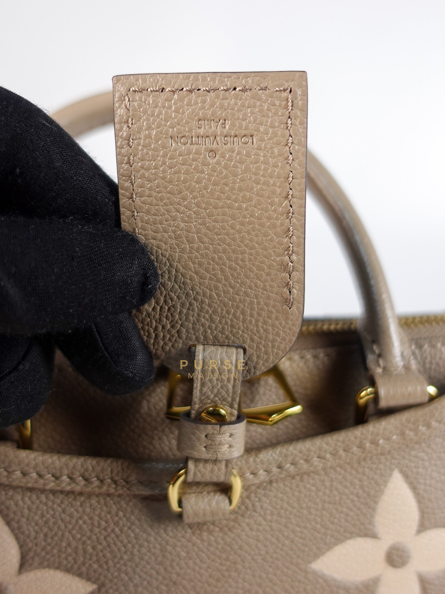 Trianon PM Hand Bag in Beige Monogram Empreinte Leather & Gold Hardware Microchip | Purse Maison Luxury Bags Shop