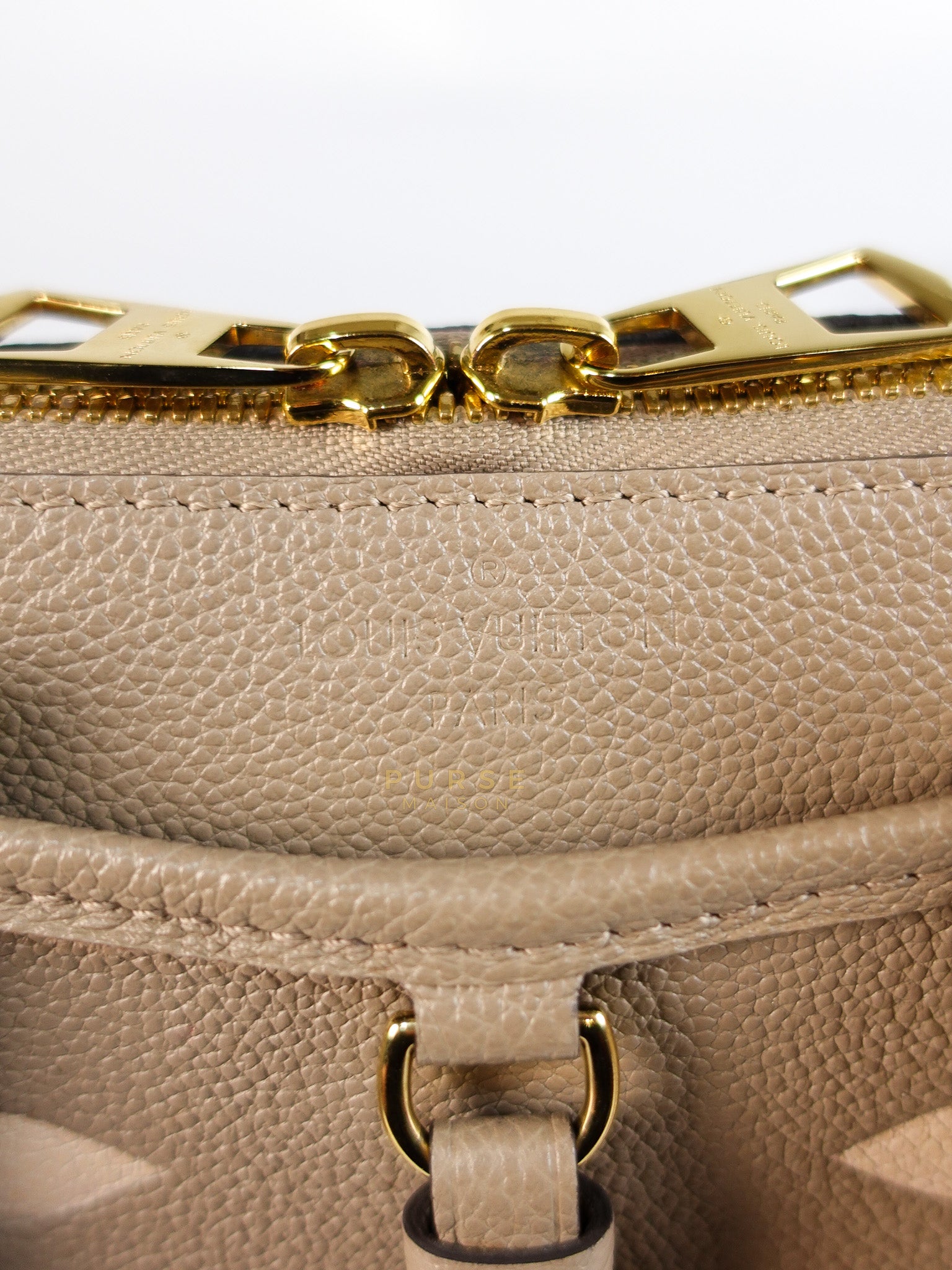 Trianon PM Hand Bag in Beige Monogram Empreinte Leather & Gold Hardware Microchip | Purse Maison Luxury Bags Shop