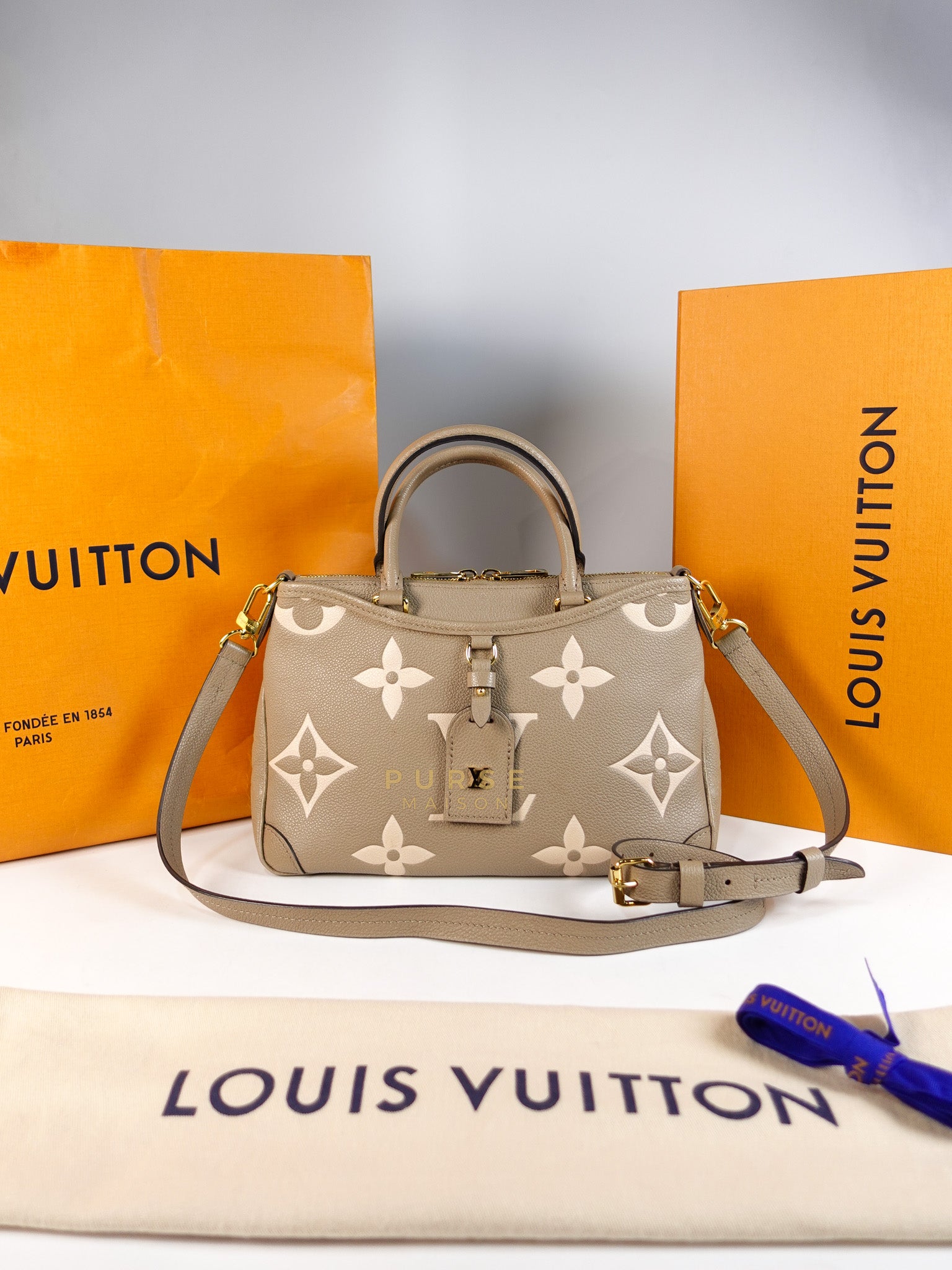 Trianon PM Hand Bag in Beige Monogram Empreinte Leather & Gold Hardware Microchip | Purse Maison Luxury Bags Shop