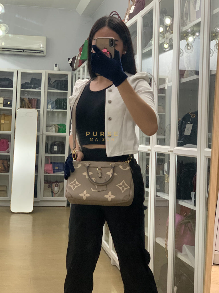 Trianon PM Hand Bag in Beige Monogram Empreinte Leather & Gold Hardware Microchip | Purse Maison Luxury Bags Shop