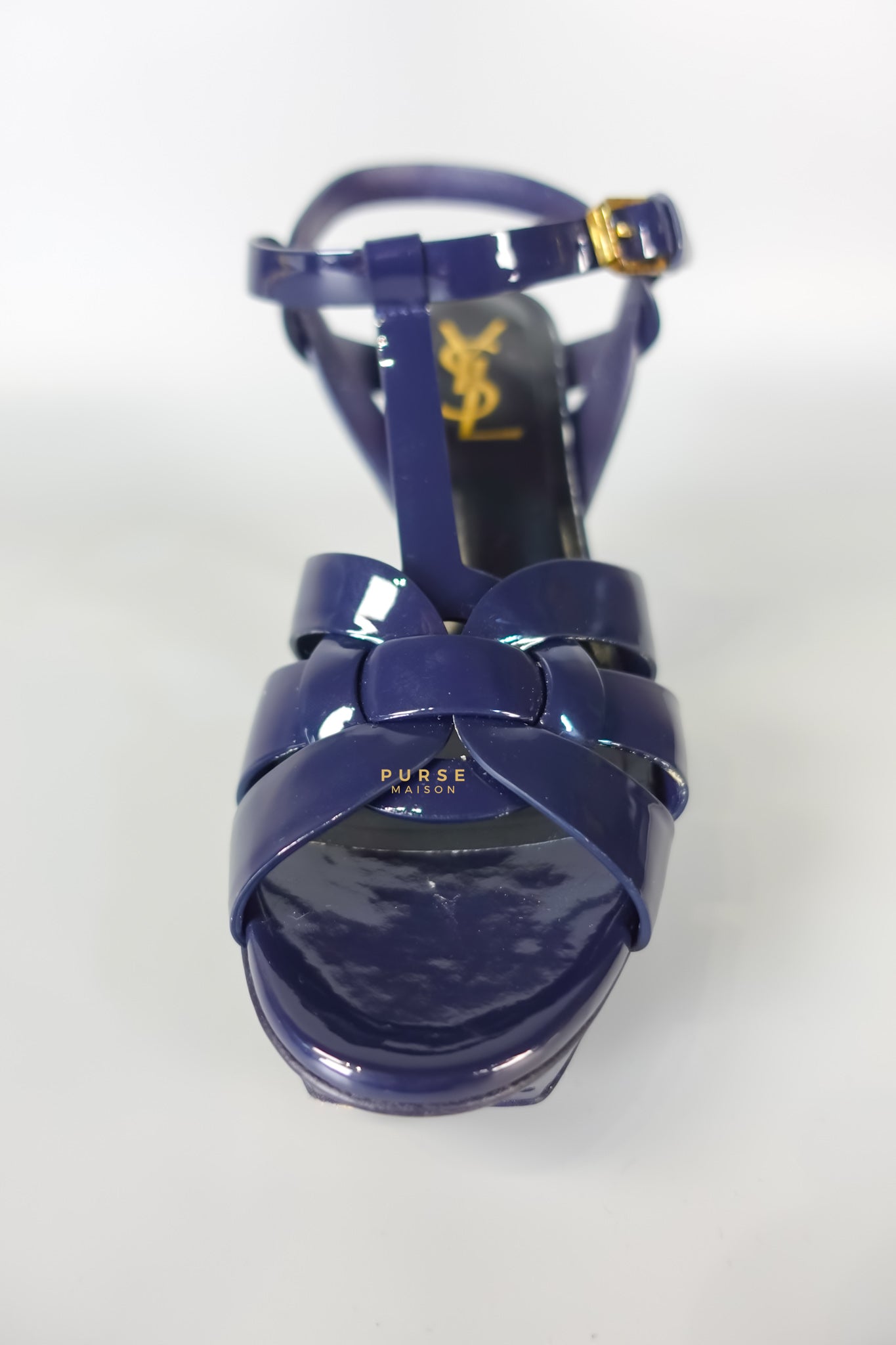 Tribute Leather Platform Sandal Patent Navy Blue High Heels (Size 36EU 23cm) | Purse Maison Luxury Bags Shop