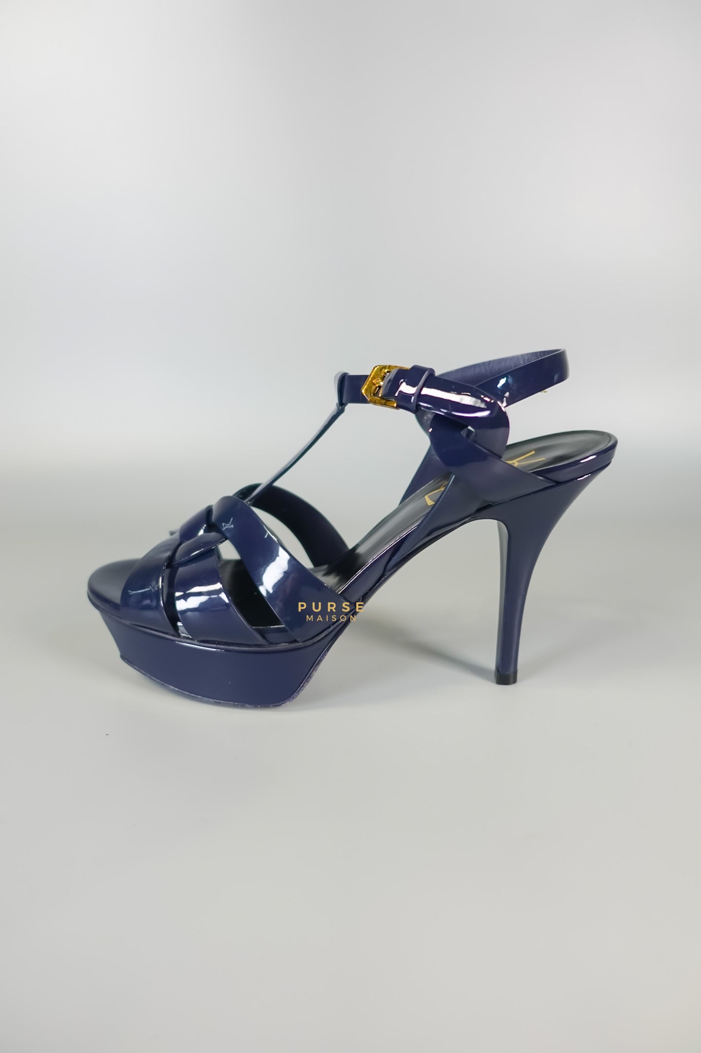 Tribute Leather Platform Sandal Patent Navy Blue High Heels (Size 36EU 23cm) | Purse Maison Luxury Bags Shop