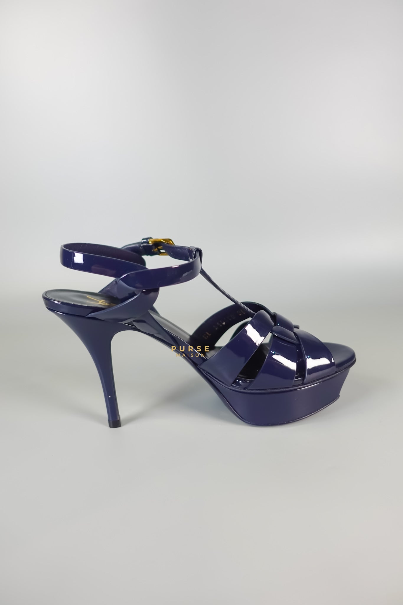 Tribute Leather Platform Sandal Patent Navy Blue High Heels (Size 36EU 23cm) | Purse Maison Luxury Bags Shop