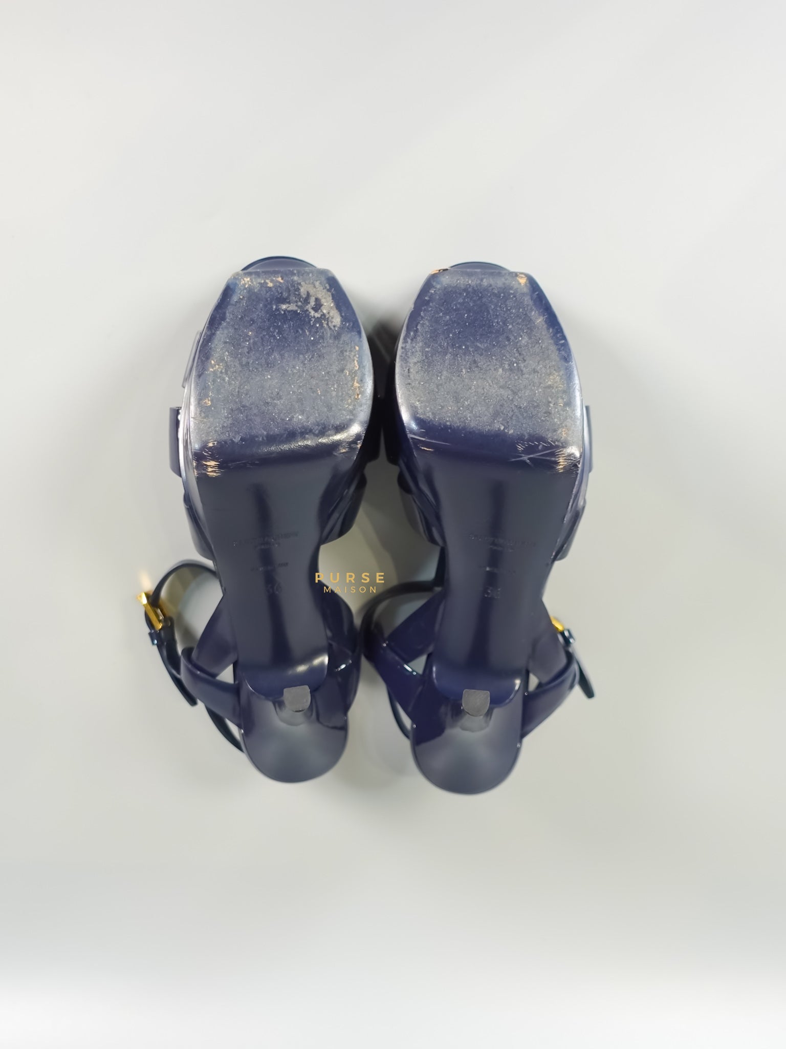 Tribute Leather Platform Sandal Patent Navy Blue High Heels (Size 36EU 23cm) | Purse Maison Luxury Bags Shop